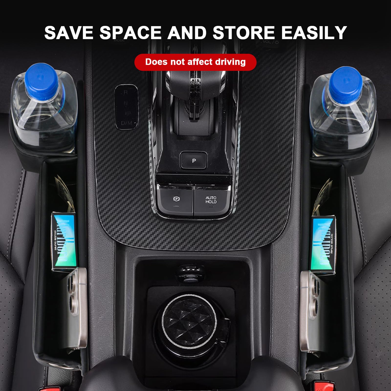 2024 Universal Car Seat Gap Filler Organizer - Black Leather Storage Box for Glasses, Phones, Keys & Cards | Passenger Side Cup Holder Gap Bag | Perfect for Road Trips, Commuting & Daily Car Organization