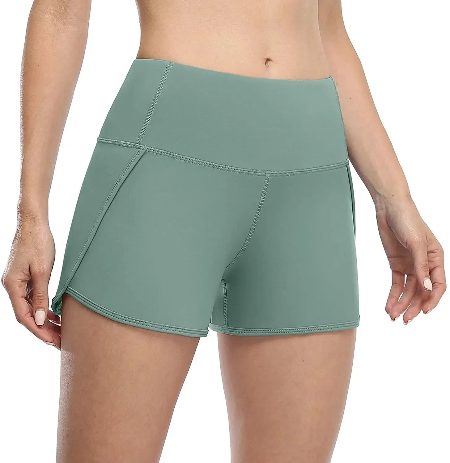 Anfilia Women's High Waist Yoga Shorts with Pockets - Soft Breathable Running Jogging Gym Workout Shorts - Perfect for Yoga, Pilates, Home Exercise & Outdoor Sports Activities