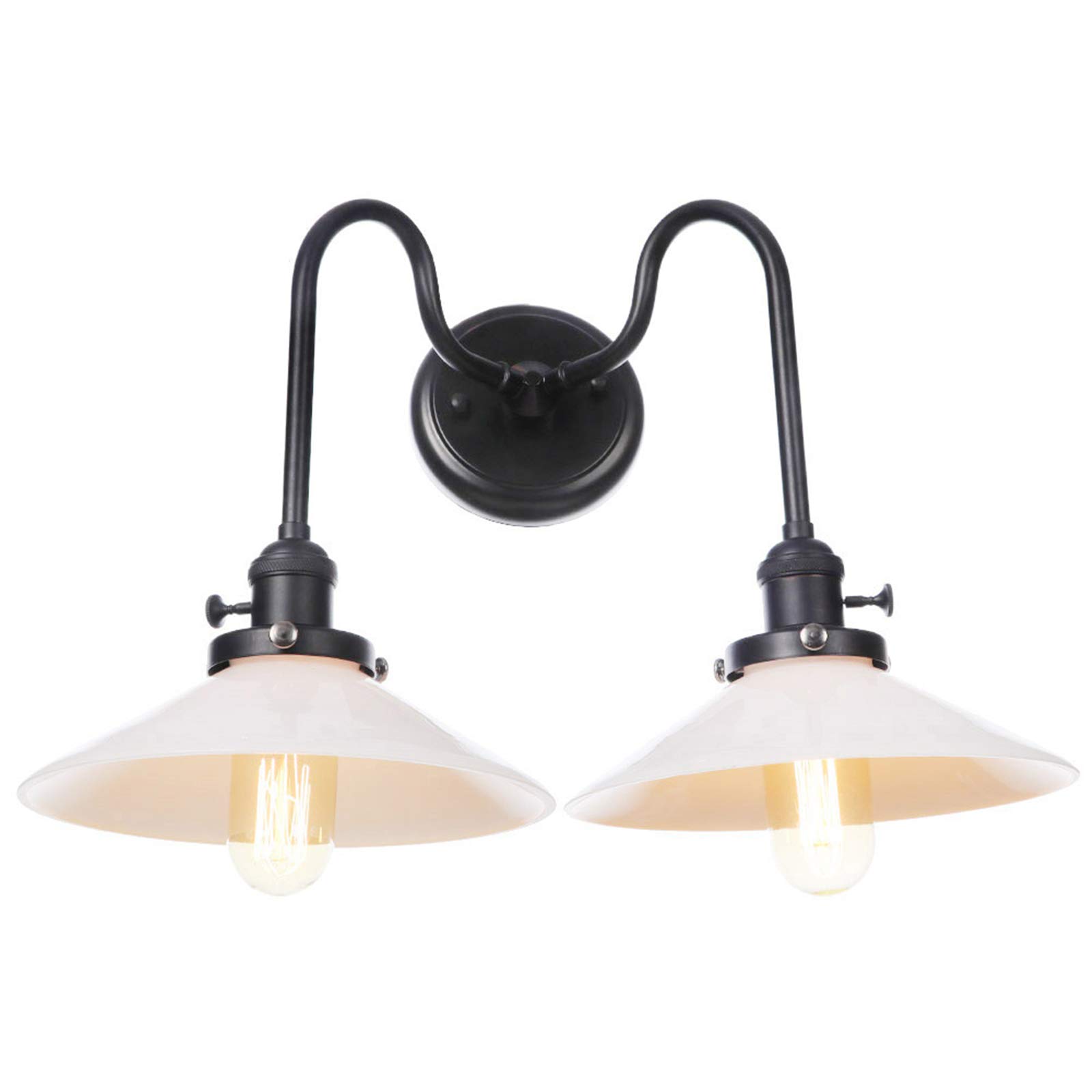 Modern Wall Lamps with Switch - 2-Light Bathroom Vanity Lighting, Black Wall Mounted Sconces with White Glass Shades for Bedroom, Hallway & Living Room Decor