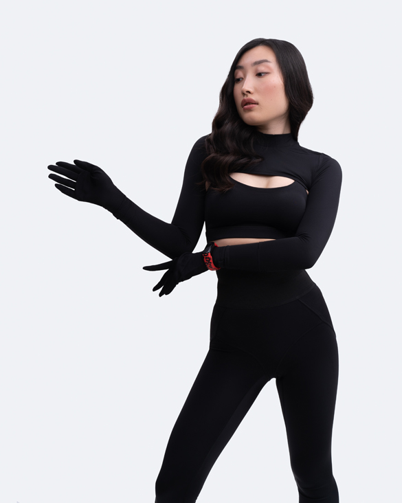 Women's Glove Sleeve Crop Top - Fashionable Long Sleeve Bodycon Shirt for Workout, Yoga & Night Out