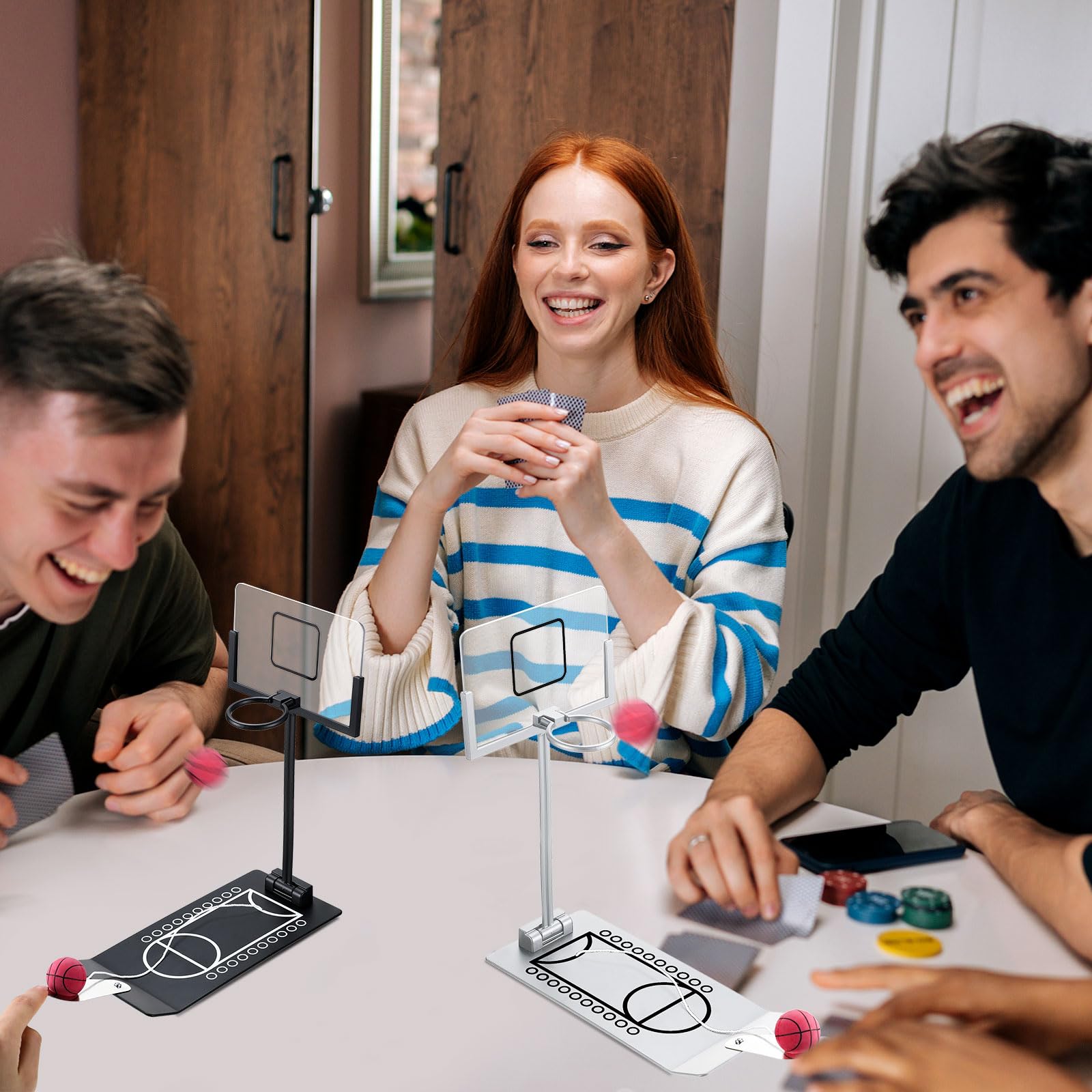Deekin 2-Pack Mini Basketball Hoop Set - Tabletop Basketball Game for Teens & Adults - Fun Desk Toy for Office, School & Home - Great Gift for Christmas & Birthdays (Black & Silver) - Perfect for Stress Relief, Team Building & Indoor Sports Fun