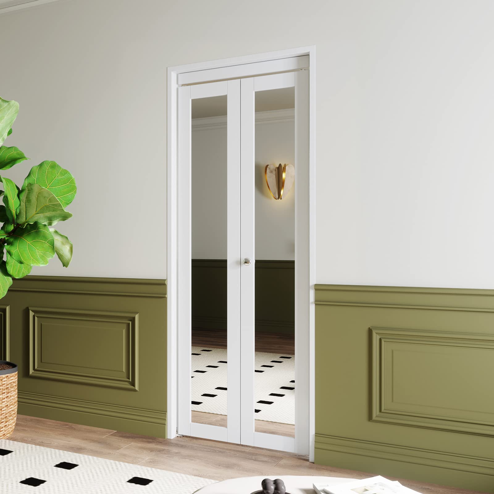 Barner Home White MDF Bi-Fold Closet Doors with Mirror - 30x80 Inches Interior Folding Door with Hardware Kit | Perfect for Bedrooms, Walk-In Closets & Space-Saving Solutions