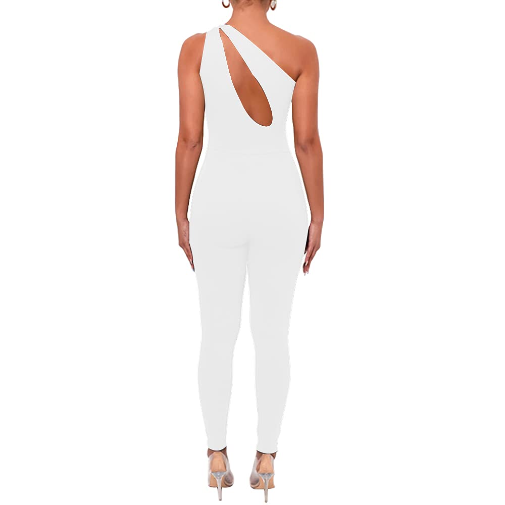SHESEEWORLD Women's Sexy Cutout Sleeveless One Shoulder Bodycon Backless Party Jumpsuit - Perfect for Nightclub, Cocktail Party & Date Night Outfits