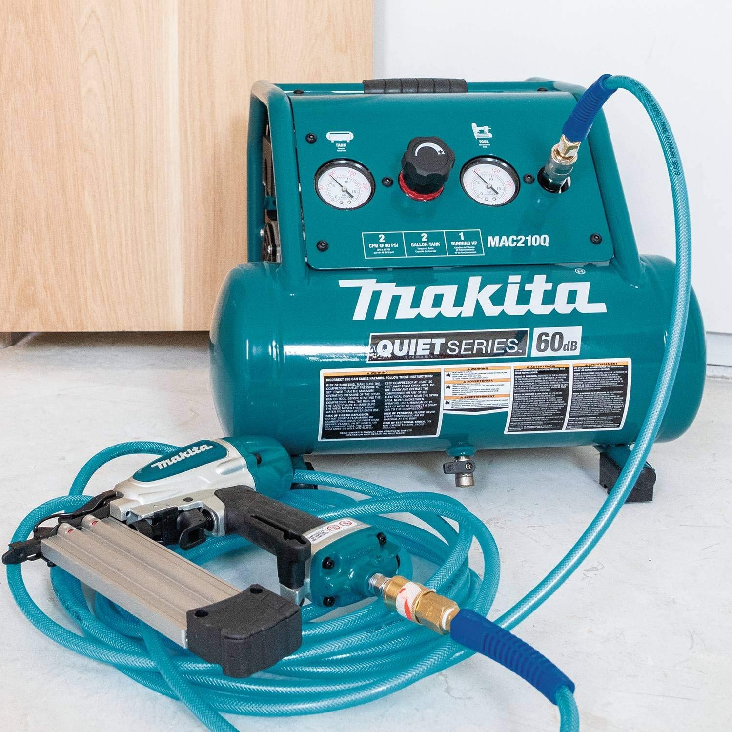 Makita MAC210Q-R 1 HP 2 Gallon Oil-Free Portable Air Compressor - Quiet Series (Renewed) | Ideal for DIY Projects, Home Repairs & Professional Use