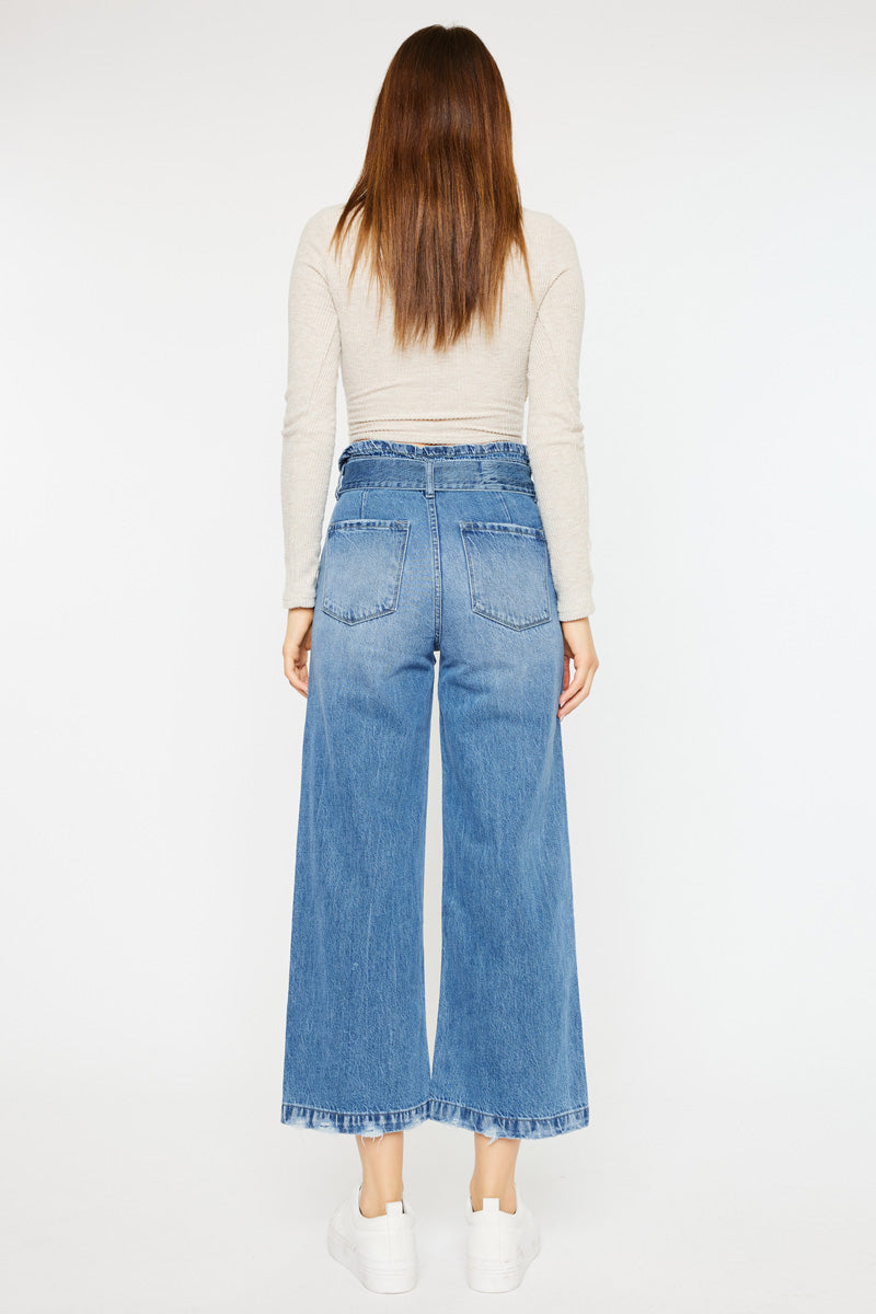 Aroly Ultra High Rise Belted Paperbag Wide Leg Jeans for Women - Trendy Stretch Denim Pants with Adjustable Waistband, Comfortable & Flattering Fit - Perfect for Casual Outings, Office Wear & Date Nights