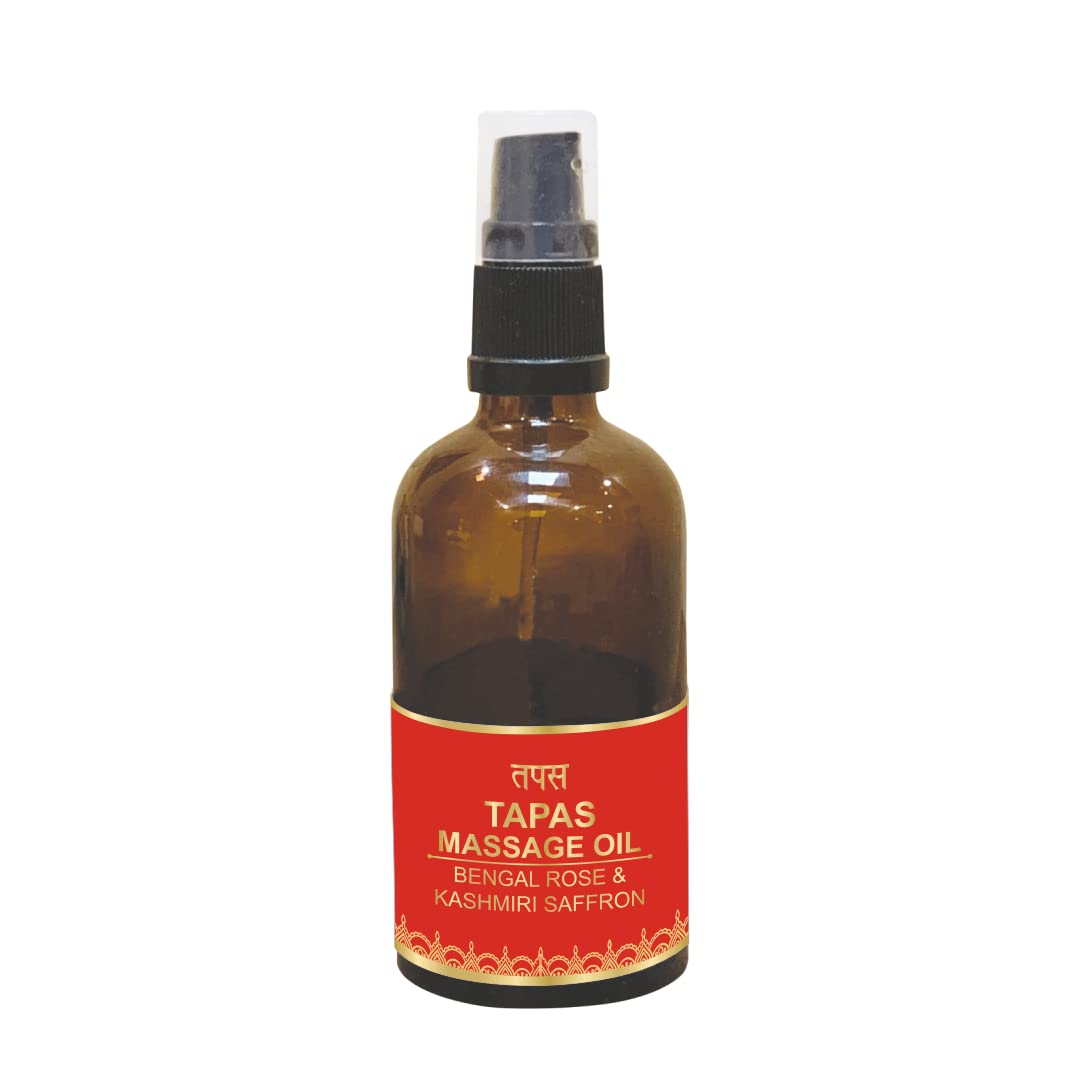 Luxurious Tapas Body Massage Oil - 100% Natural Bengal Rose & Saffron Infusion - 100ML | Ancient Ayurvedic Recipe for Deep Hydration & Relaxation | Perfect for Couples Massage, Spa Nights & Self-Care Rituals