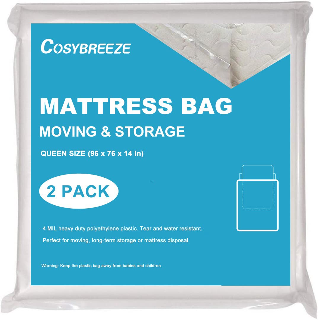 Queen Mattress Bags 2-Pack - Heavy Duty Waterproof Storage for Moving & Disposal - 54x96 Inch - Perfect for Home & Travel