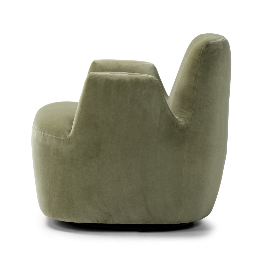Reed Swivel Chair in Sapphire Khaki - 360-Degree Rotating Lounge Chair for Living Room, Office & Reading Nook