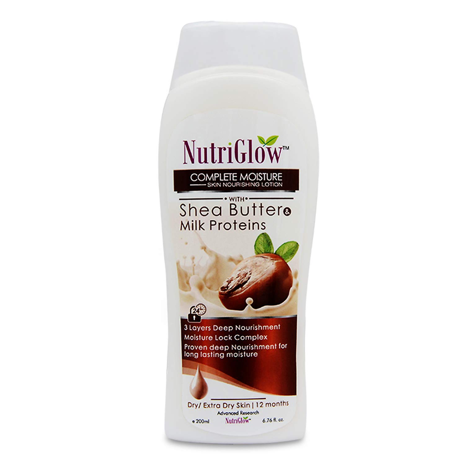 NutriGlow Complete Moisture Skin Nourishing Lotion with Shea Butter & Milk Protein - 200ml for Dry & Extra Dry Skin | Deep Hydration & Repair | Perfect for Daily Moisturizing, Night Care & Winter Skin Protection