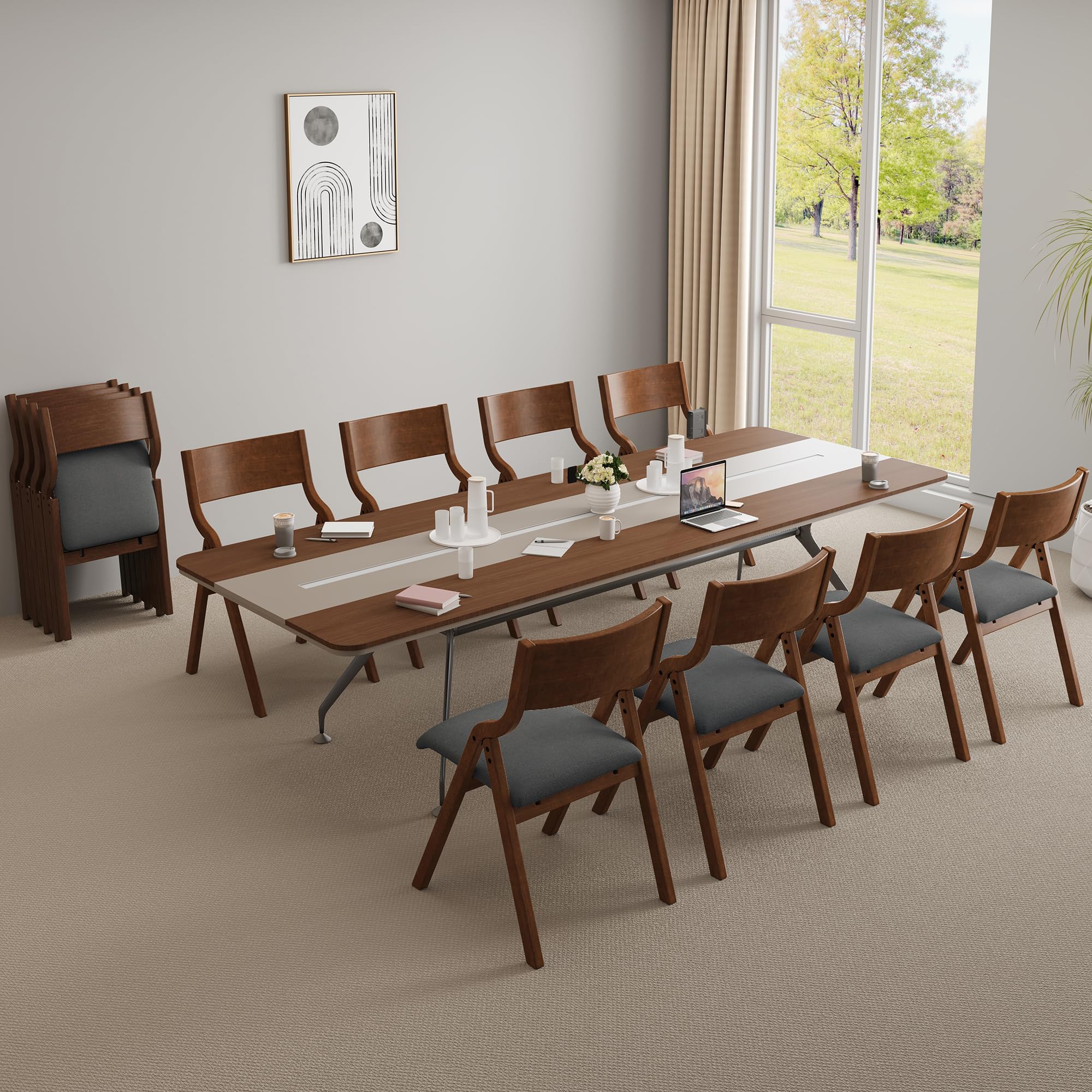 2-Pack Folding Wooden Chairs with Padded Seat - Ergonomic Back Support & Cushion - Portable Dining Chairs for Home, Restaurant, Kitchen, Office - Perfect for Small Spaces, Outdoor Dining & Extra Seating
