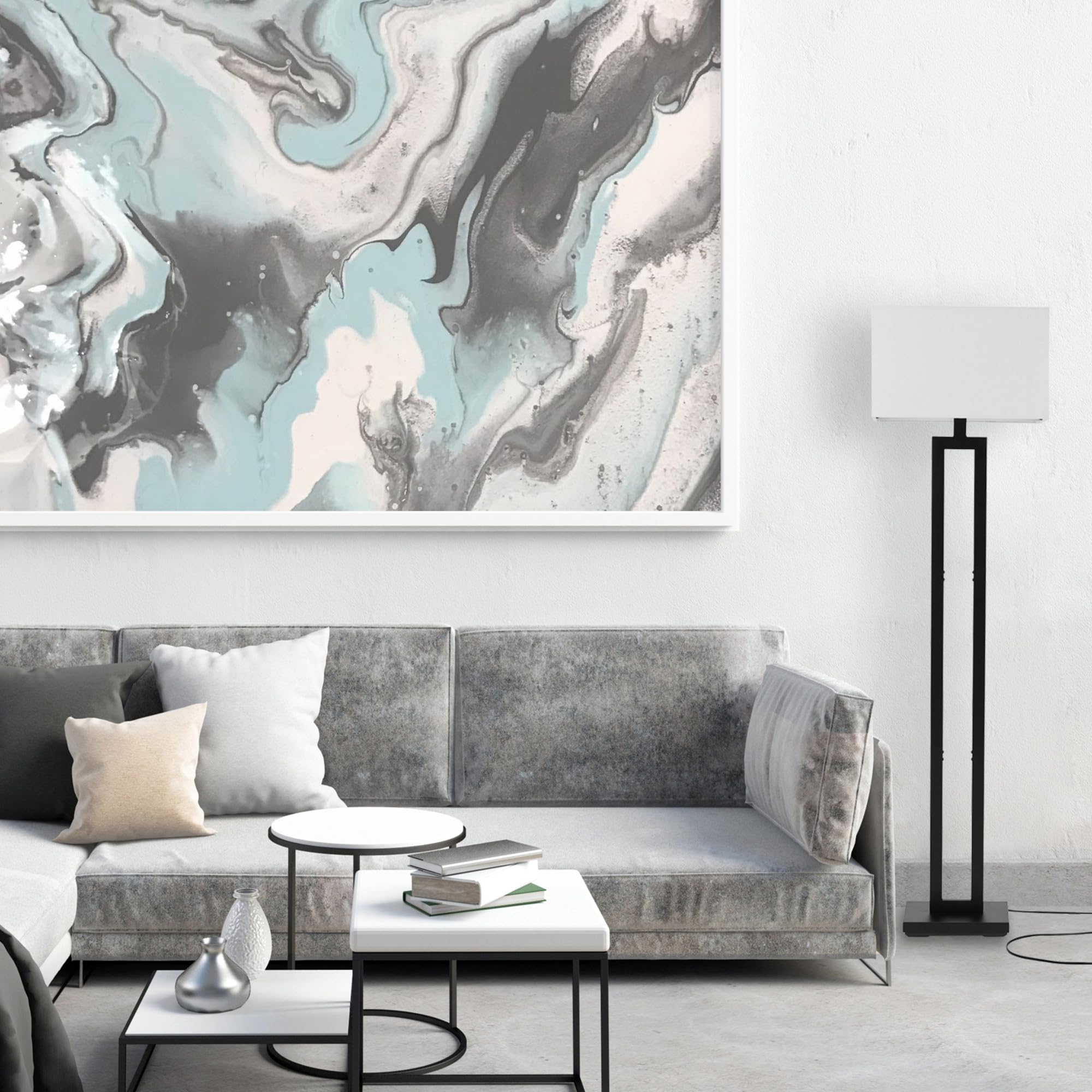 Globe Electric 67046 58-Inch Modern Floor Lamp with Matte Black Finish & White Linen Shade - Rotary On/Off Switch, Tall Standing Corner Light for Living Room, Bedroom, Office & Reading Nook Decor
