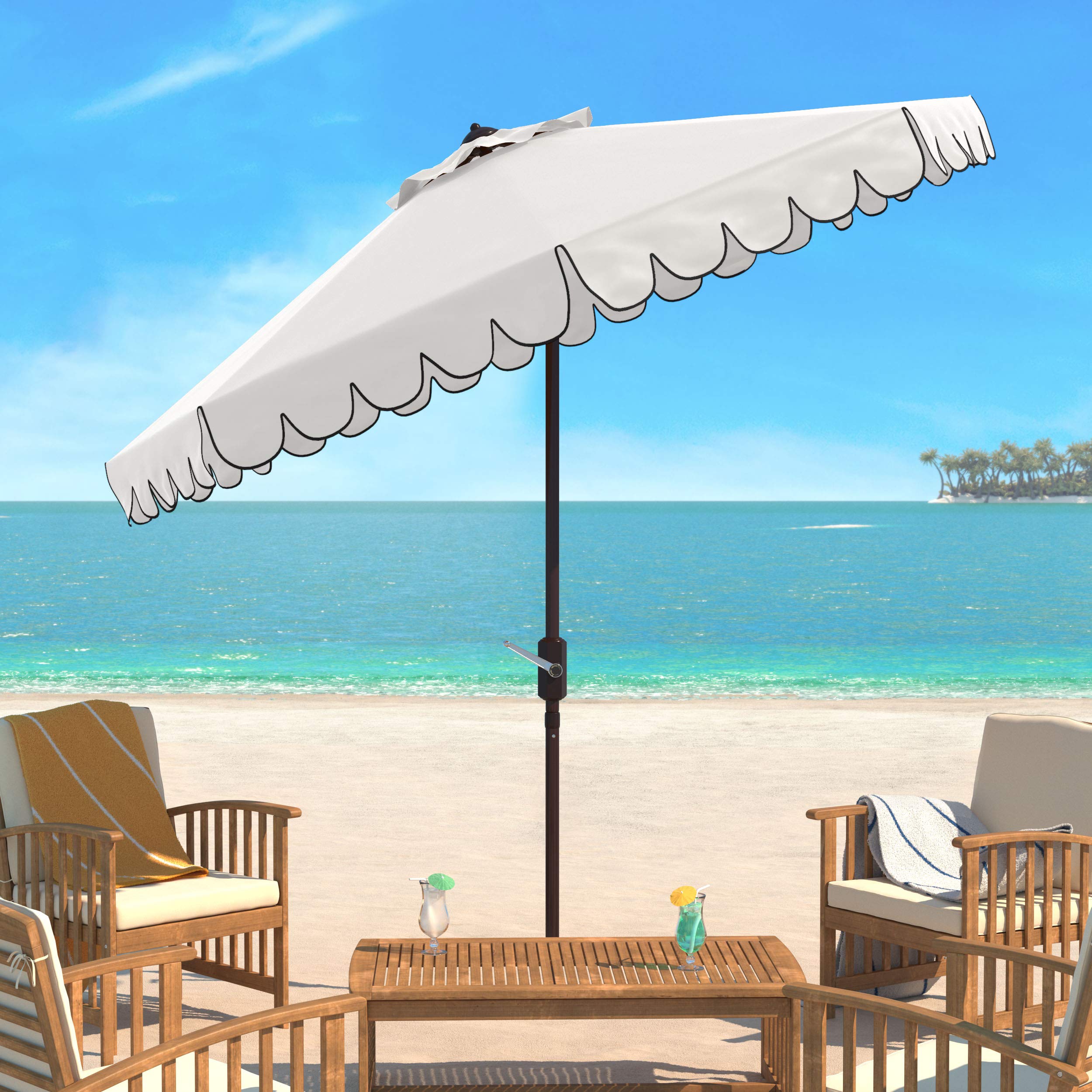 SAFAVIEH PAT8010A Venice Navy & White 9Ft Outdoor Umbrella with Crank & Push Button Tilt - Perfect for Patio, Poolside, and Backyard Shade