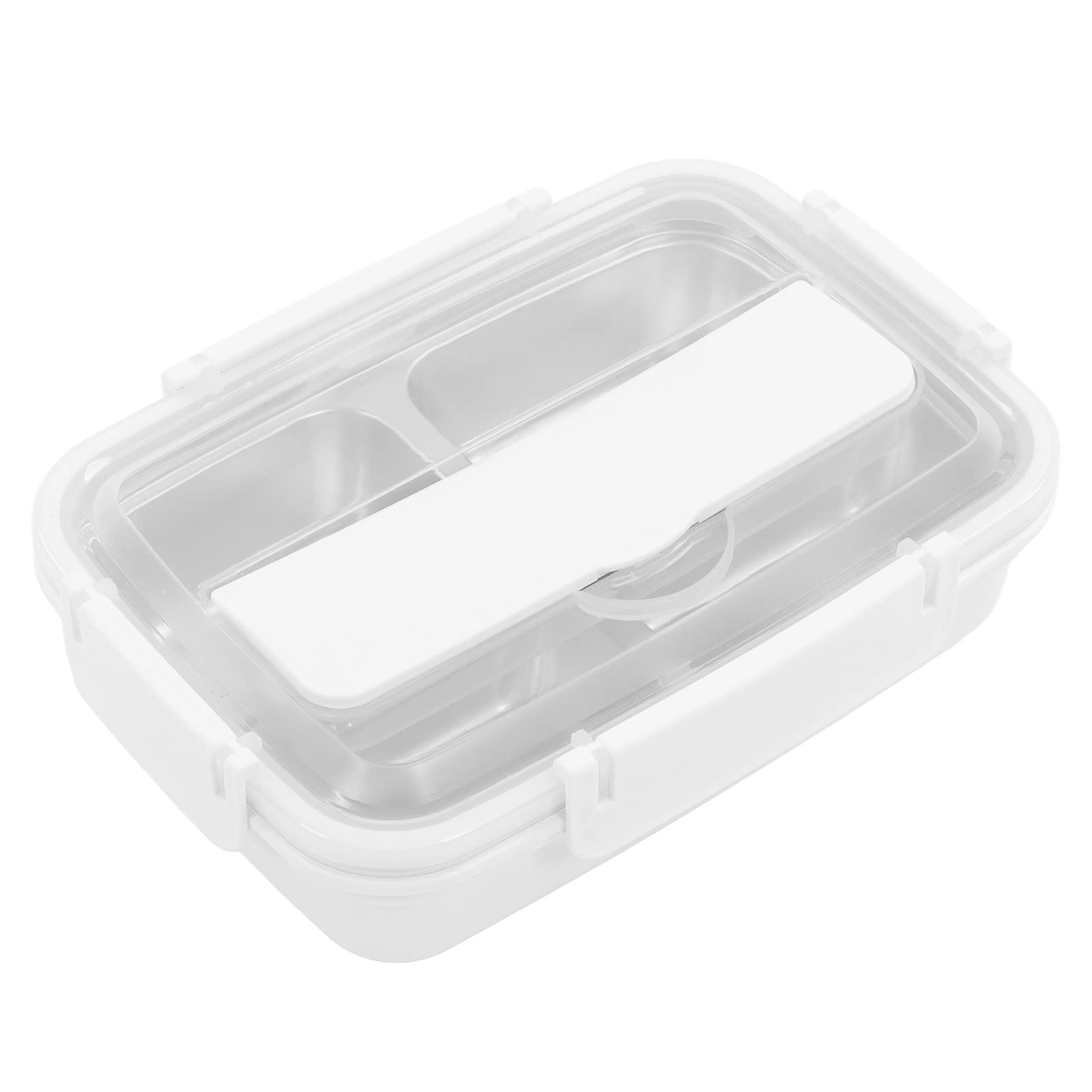 Portable 304 Stainless Steel Bento Lunch Box - 4 Compartments Leak-Proof Food Container for Office, School & Travel - Keeps Food Fresh & Flavorful (White) - Ideal for Meal Prep, Work Lunches & Picnics
