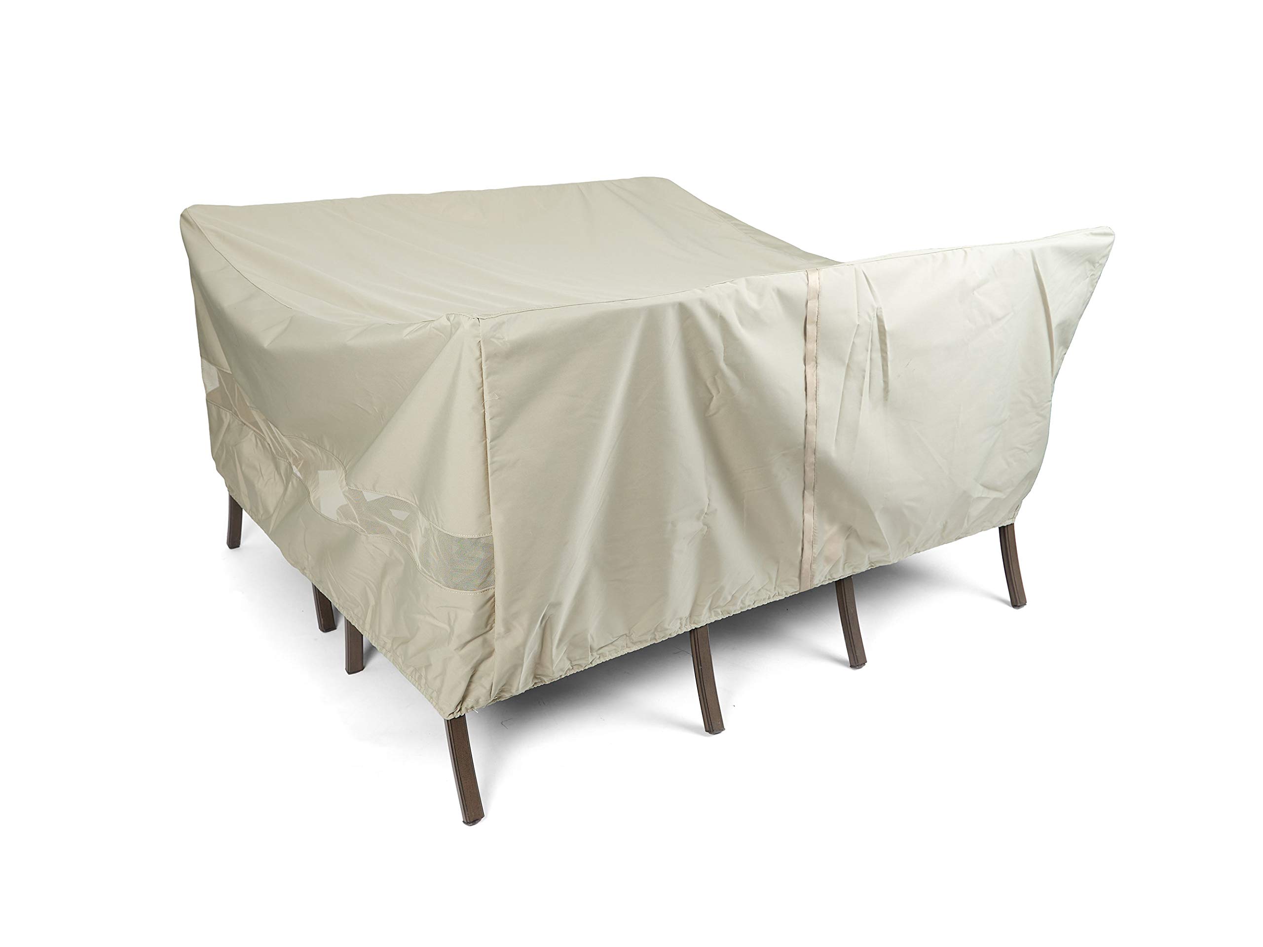 Waterproof Square Dining Table and Chair Cover Set - Durable Polyester with Mesh Ventilation, Umbrella Hole - Outdoor Patio Furniture Protection (Khaki) | Perfect for Backyard, Garden, and Poolside Use