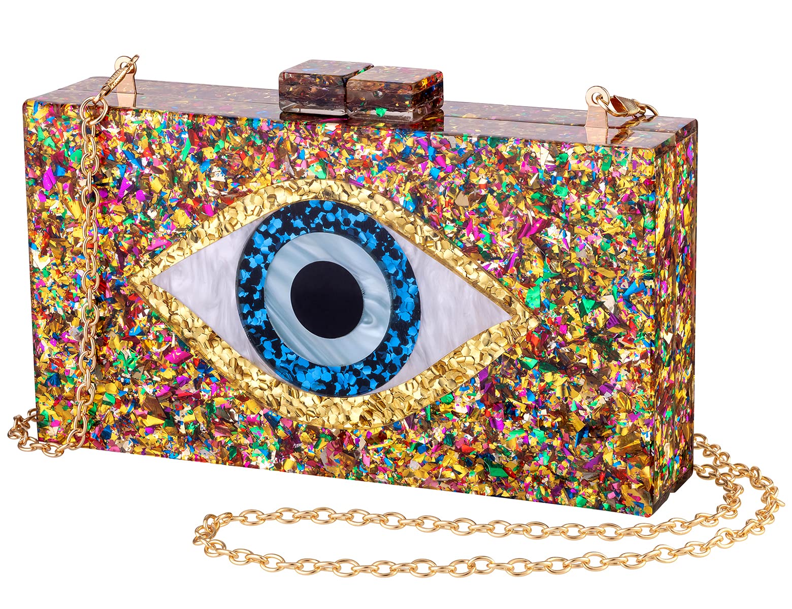 LETODE Women's Evil Eye Acrylic Clutch Purse - Glitter Evening Bag with Chain, Shoulder & Crossbody Strap - Perfect for Parties, Weddings & Night Out