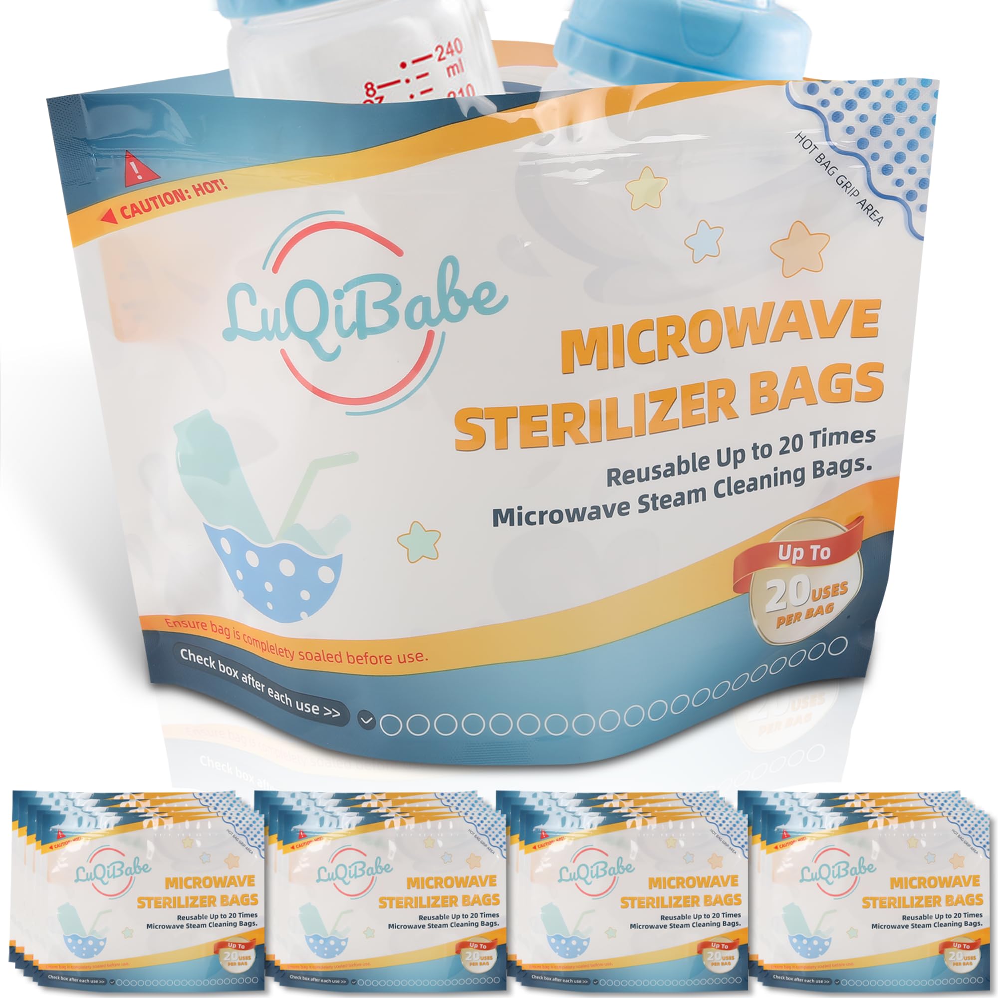 20-Pack Reusable Microwave Baby Bottle Sterilizer Bags | Steam Sterilizing for Baby Bottles, Pacifiers & Breast Pump Parts | Travel-Friendly & BPA-Free | Perfect for Daycare, Travel & Home Use