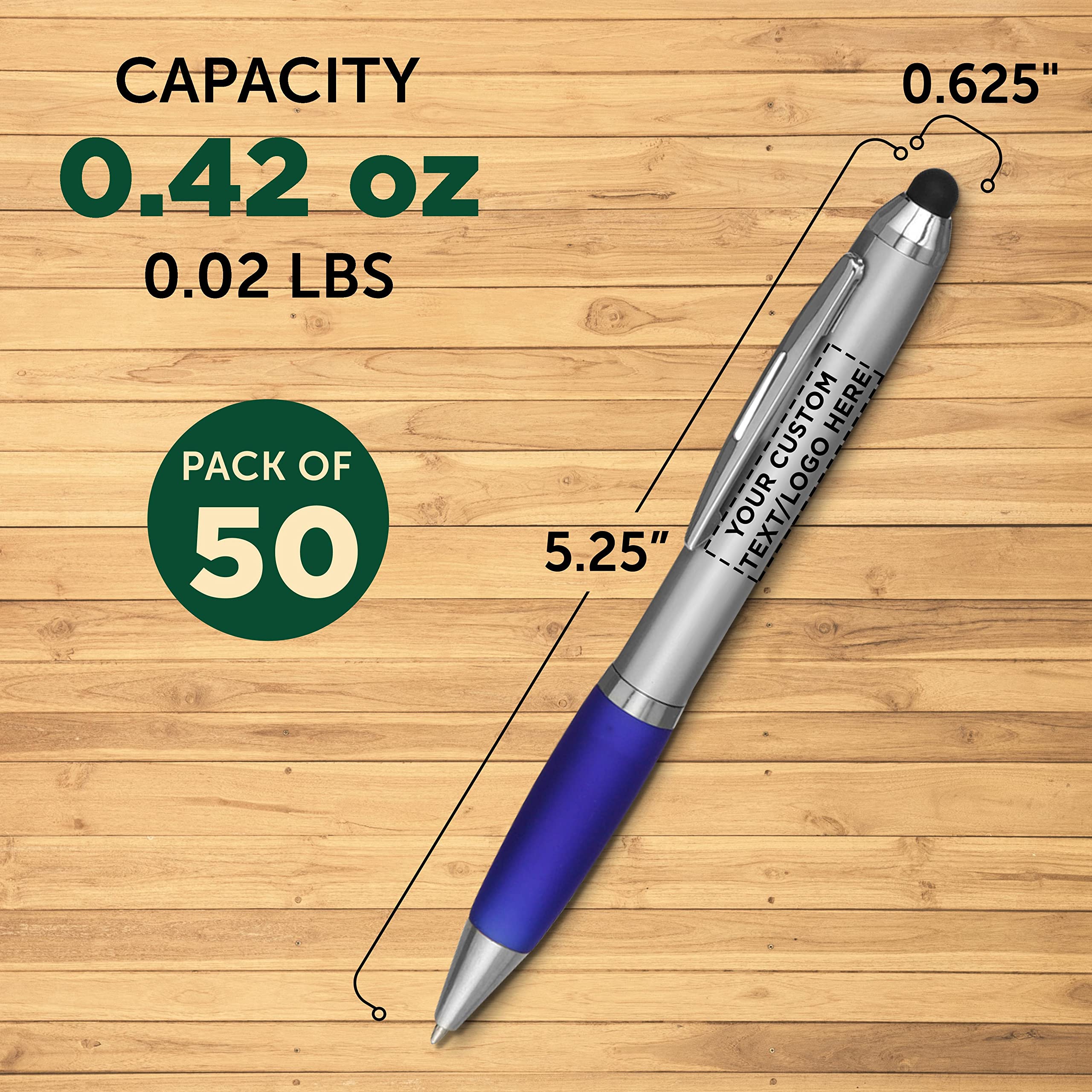 Custom Stylus Ballpoint Pens Set of 50 - Bulk Pack with Black Ink - Personalized Promotional Pens for Office, School, Business, Tradeshows & Events - Perfect for Branding, Giveaways & Corporate Gifts - Blue