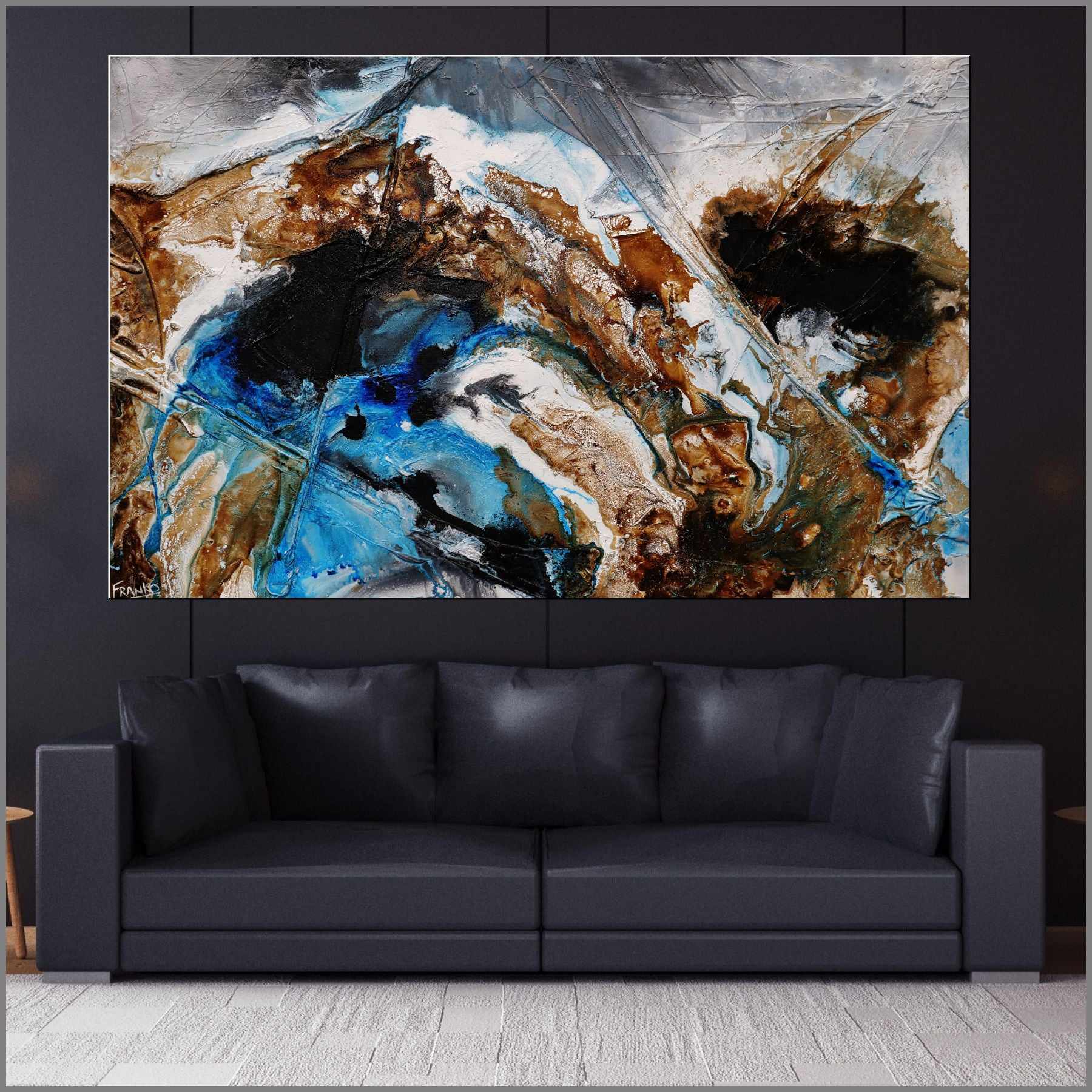 Blue Russian 160cm x 100cm Abstract Textured Painting - Rust Blue Artwork for Living Room, Bedroom & Office Wall Decor