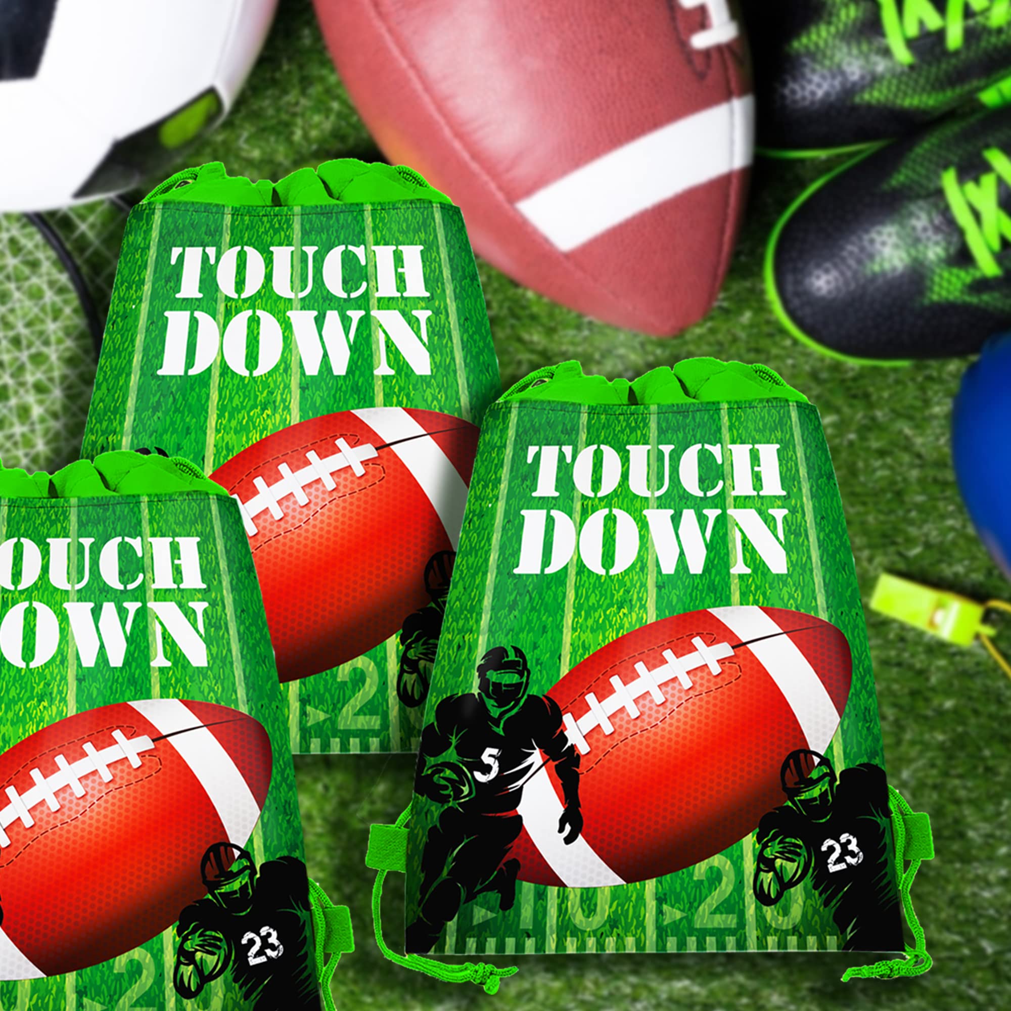 CC HOME 12 Pack Football Drawstring Party Bags - Football Themed Gift & Candy Treat Bags for Kids Birthday Parties (10.6x13.4 Inches) - Perfect for Football Baby Showers, Game Day Decorations & Sports Themed Events