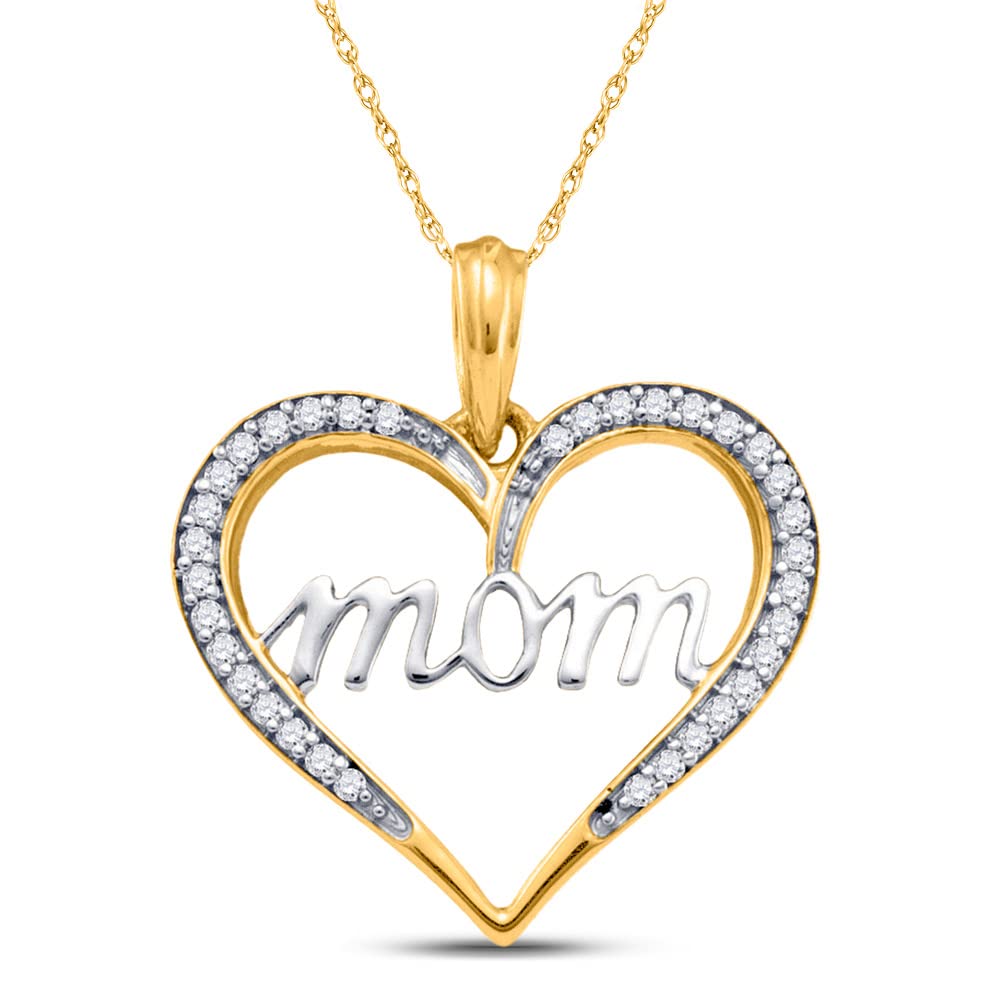 10Kt Yellow Gold Women's Round Diamond Heart Pendant Necklace - 1/8 Cttw - Perfect Gift for Mom, Wife, or Girlfriend for Mother's Day, Anniversary & Valentine's Day