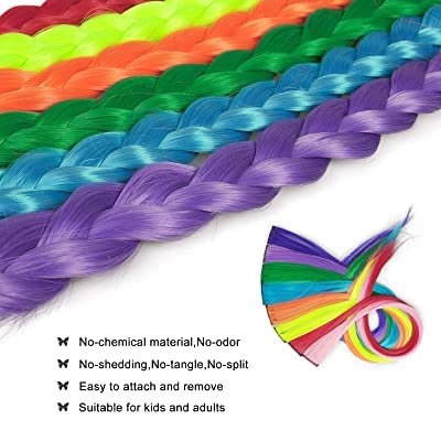VSAKSH 24 Inch Clip-in Synthetic Hair Extensions - Rainbow Colors Straight Hairpiece for Women & Girls (Pack of 2) | Perfect for Parties, Cosplay, and Daily Styling