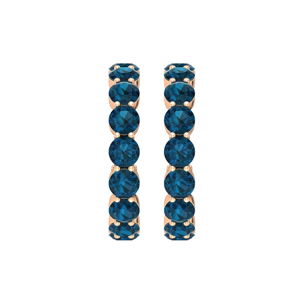 Natural London Blue Topaz Hoop Earrings for Women | 14K Solid Gold Half Hoop Earrings | Elegant Everyday & Evening Jewelry Gift