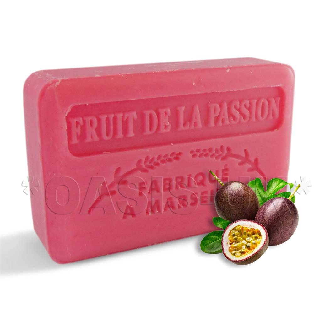 125g Marseille Soap with Passion Fruit Scent by Foufour - Natural French Soap for Face, Body & Hand Cleansing - Perfect for Sensitive Skin & Eco-Friendly Bathroom