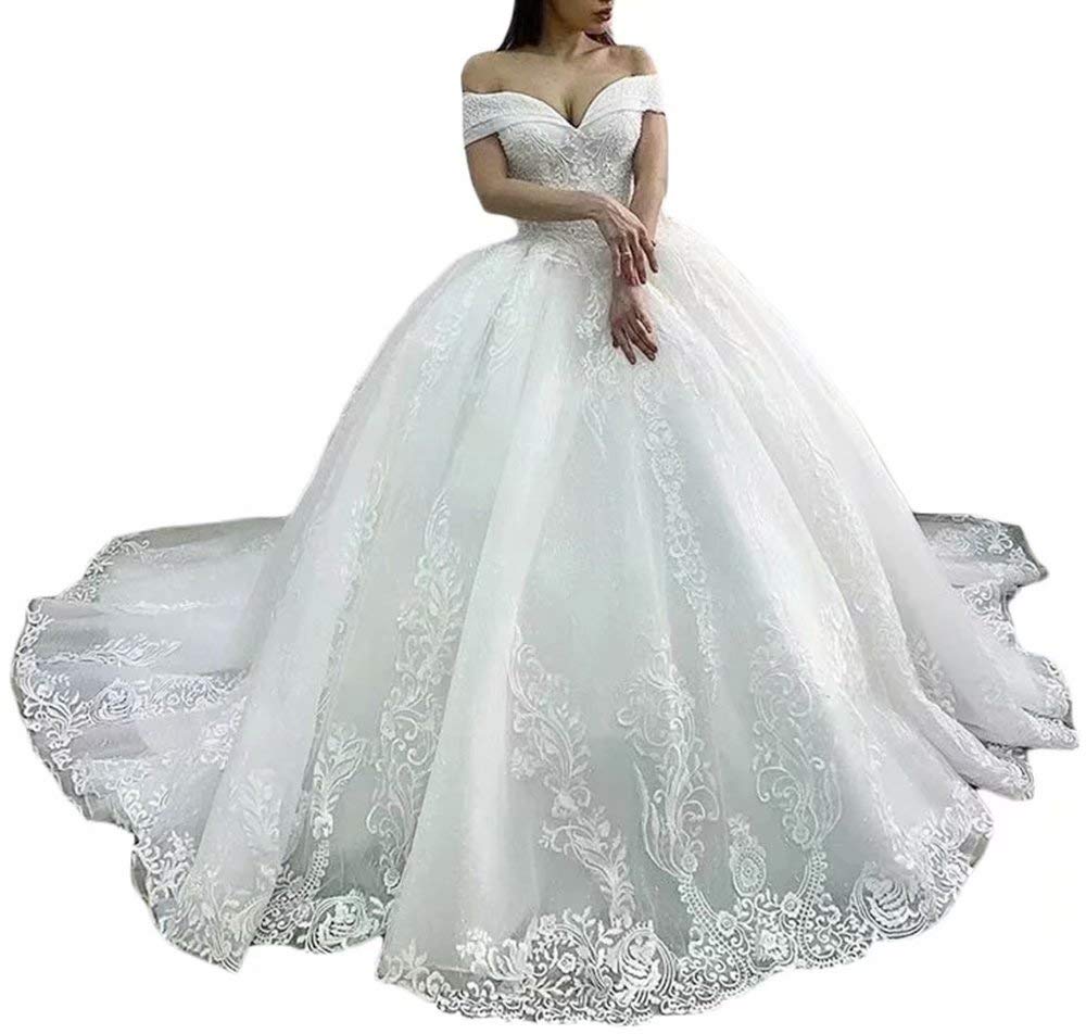 Luxury Off-The-Shoulder Lace Wedding Dress for Bride - Elegant Applique Bridal Gown for Women | Perfect for Church Ceremonies, Beach Weddings & Formal Receptions