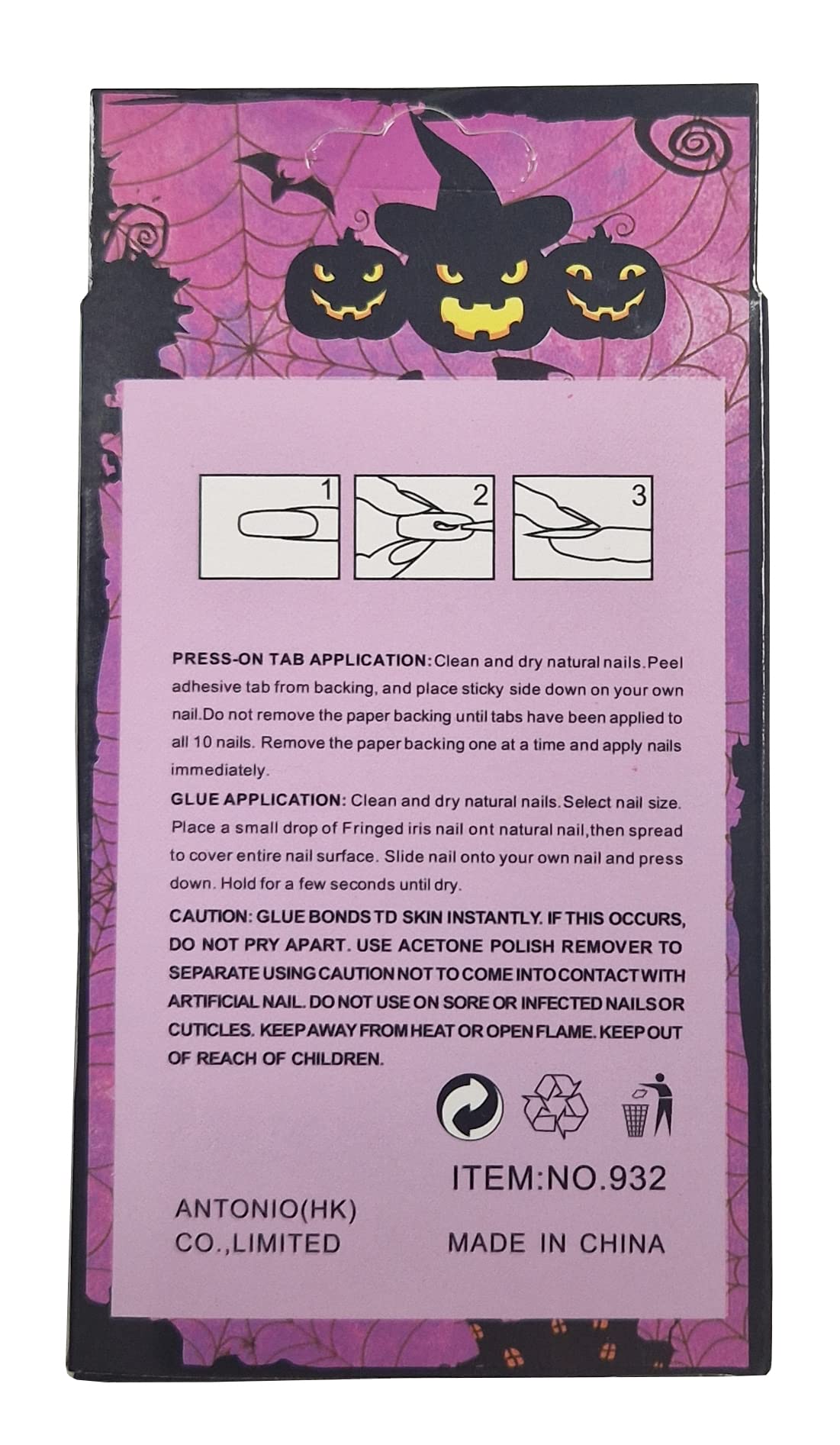 12 Pack Halloween Fake Nails with Glue - Long Press on Nails with Spooky Designs for Costume Parties & Cosplay (HN5)