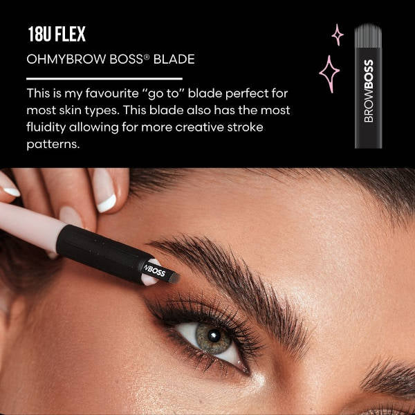 OHMYBROW BOSS Microblade Eyebrow Pen & Stencil Kit - Professional Waterproof Eyebrow Makeup Set for Natural Looking Brows - Perfect for Daily Use, Special Occasions, and Salon Professionals