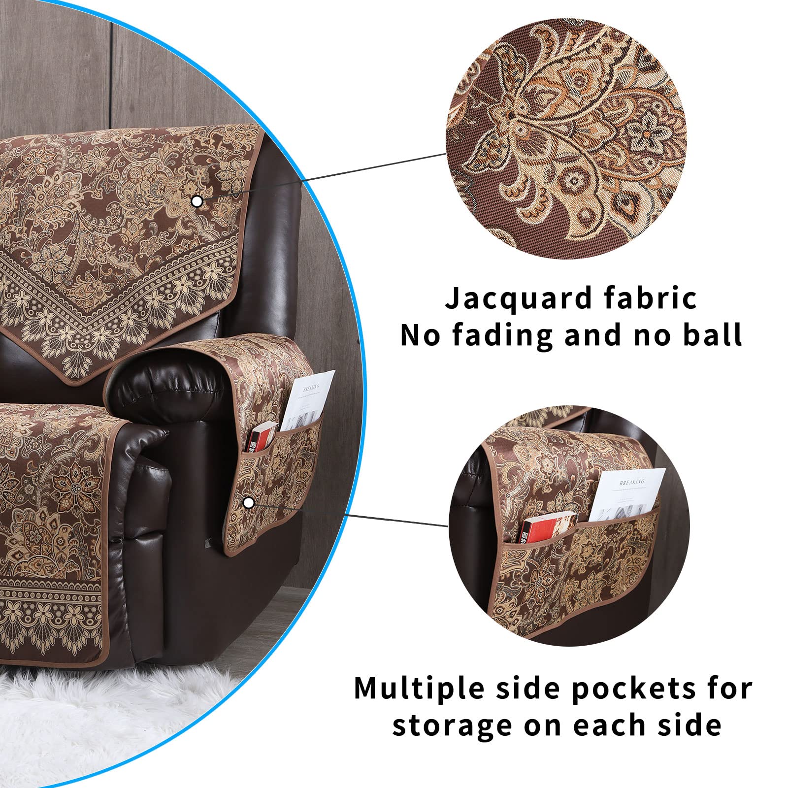 Non-Slip Waterproof Recliner Chair Covers - Large Furniture Protector for Leather & Electric Recliners, Living Room Sofa Cover, Pet-Friendly Dog Recliner Cover (Brown) - Perfect for Home Theater, Living Room & Pet Protection