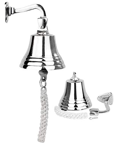 Vintage Nautical Silver Ship Bell Ringer - Rustic Wall Mounted Door Bell with Traditional Design - Perfect for Coastal Home Decor, Beach House Gifts & Marine Theme Interior