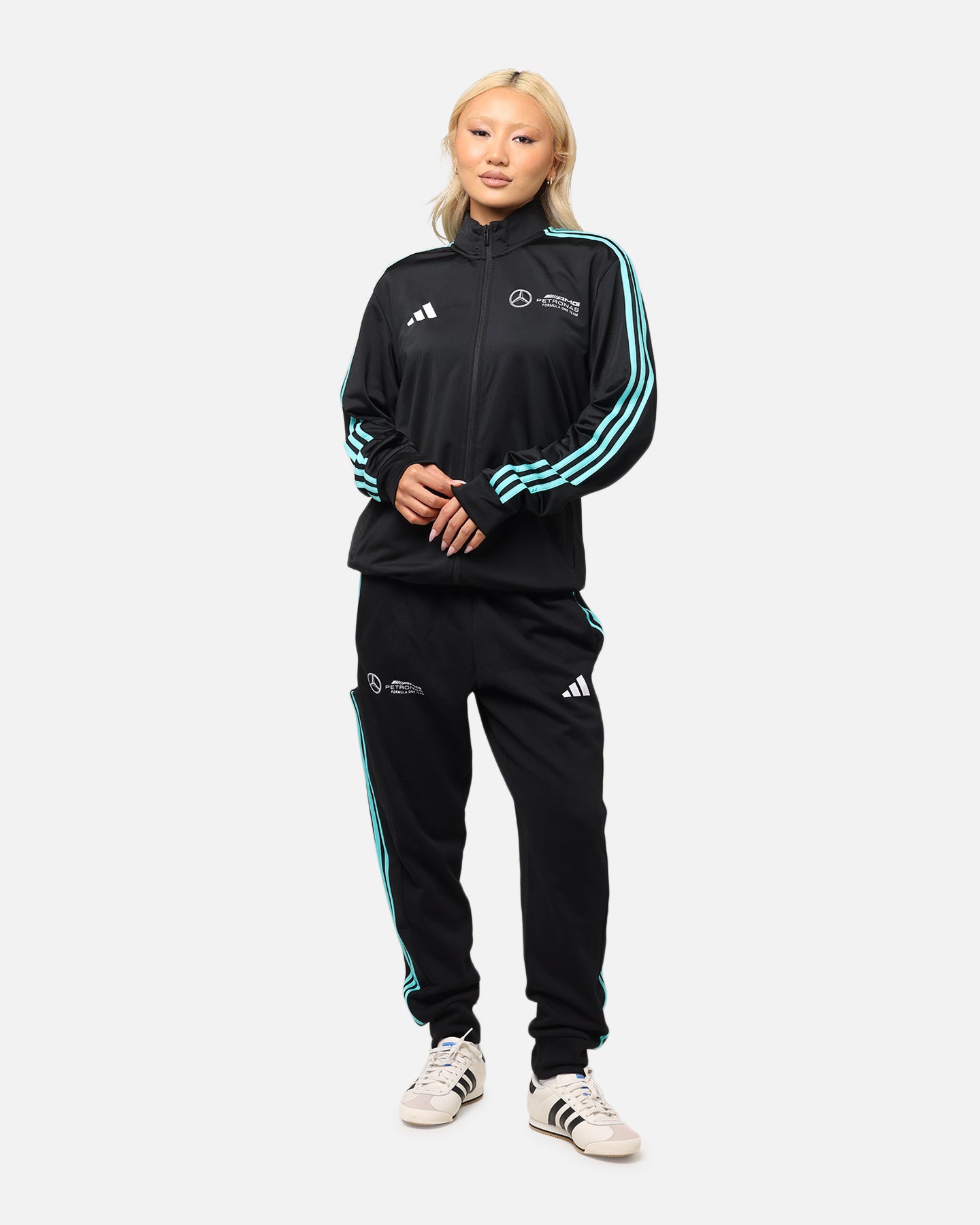 Adidas x Mercedes AMG Petronas F1 DNA Track Jacket Black/White - Official Formula One Racing Jacket for Men, Stylish Windbreaker for Sports & Casual Wear