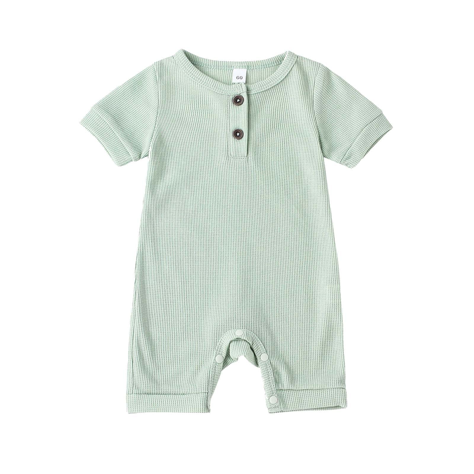 LISfsa Newborn Baby Jumpsuit Rompers - Summer Short Sleeve Solid Ribbed Romper for Infant Boys & Girls | Perfect for Playtime, Outings & Photo Shoots