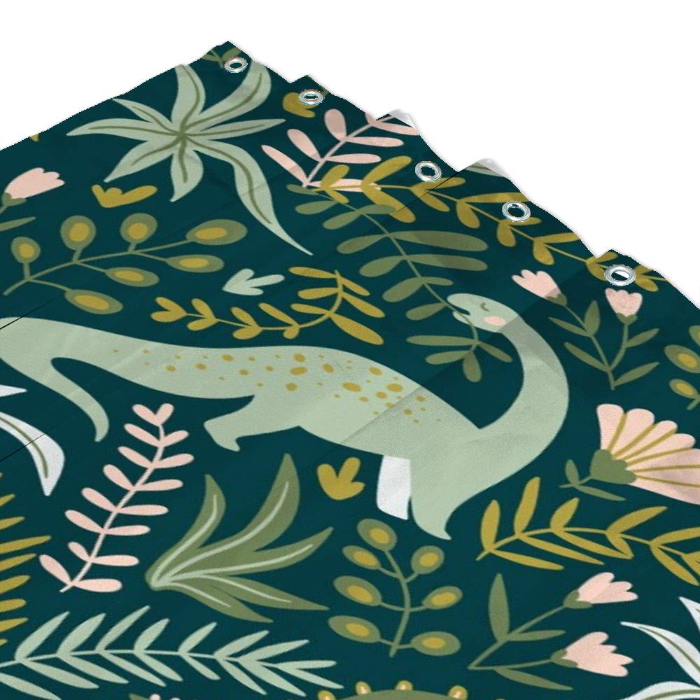 Dinosaurs Tropical Leaves Shower Curtain 72x72 Inch - Waterproof Polyester Bathroom Decor with 12 Hooks - Perfect for Kids' Bathroom, Dinosaur Theme Nursery & Jungle Themed Home Decor