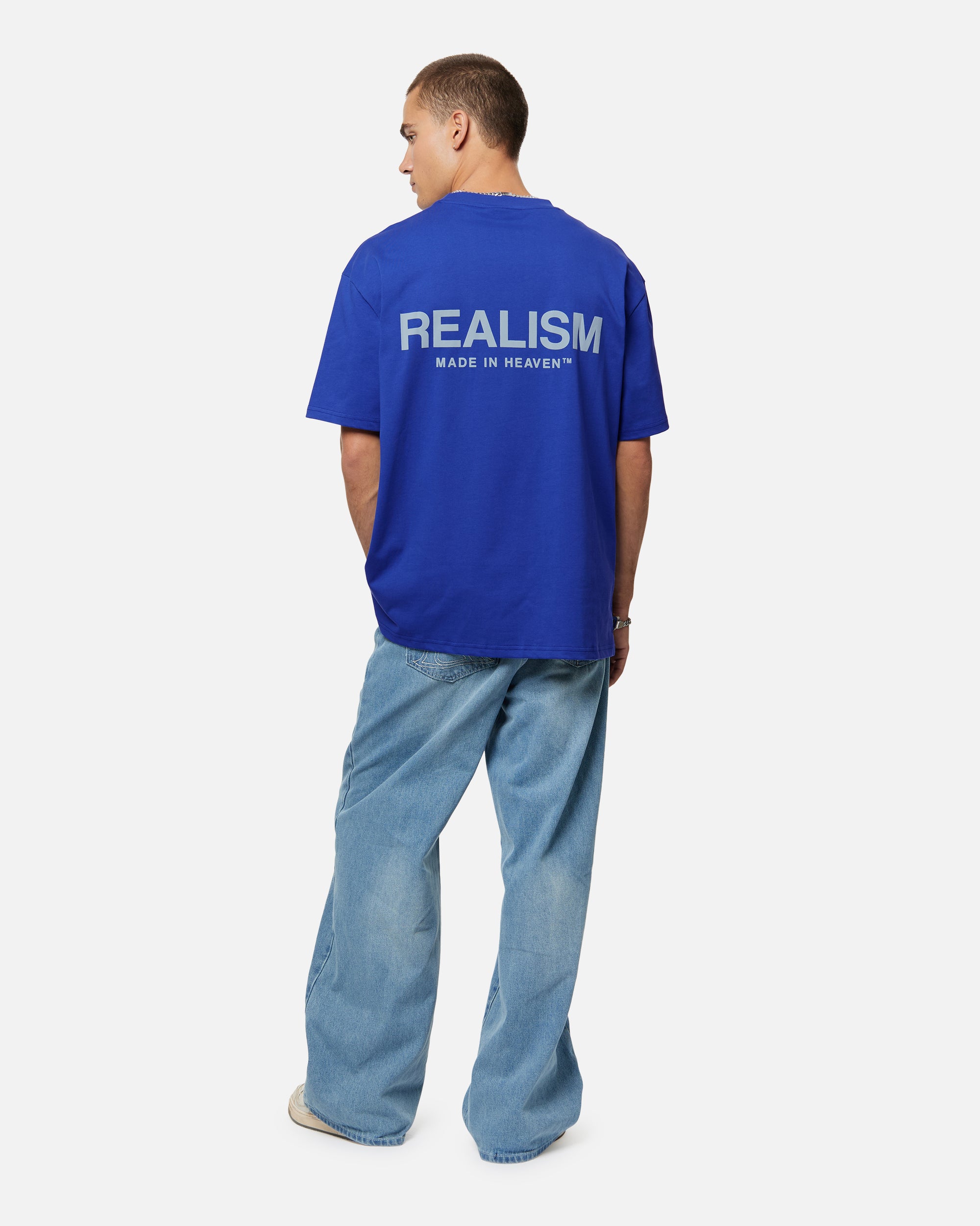 SSS Realism Heaven Logo Tee - Ultramarine Blue Cotton T-Shirt for Men | Streetwear Fashion, Casual Wear & Everyday Outfits