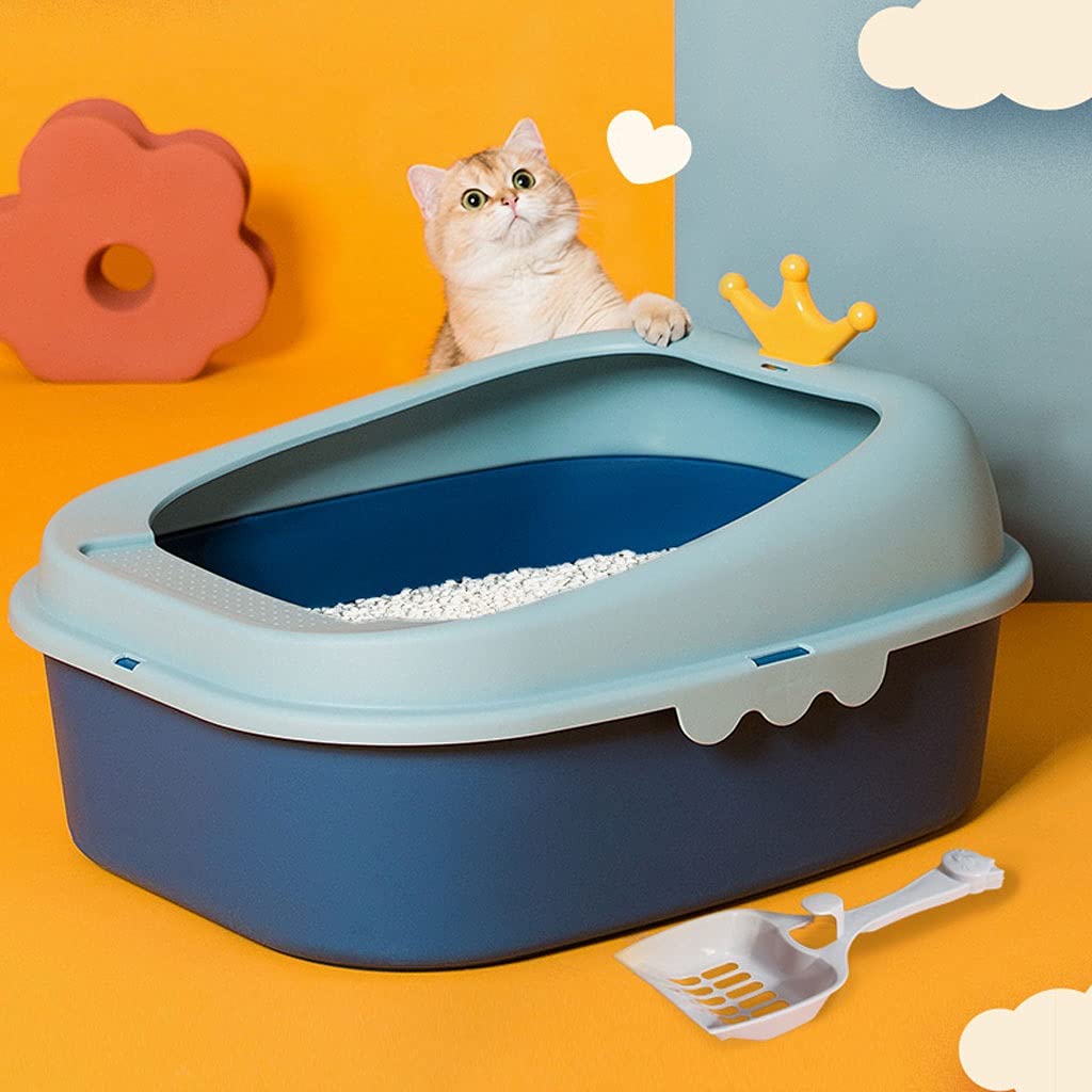 Large Space Semi-Enclosed Cat Litter Box - Splash Proof & Easy to Clean Cat Toilet for Indoor Cats - Perfect for Small Apartments & Multi-Cat Homes (Color A)