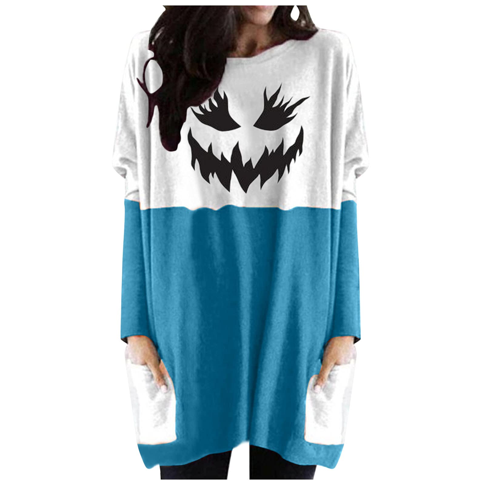 Plus Size Halloween Sweatshirt for Women - Cozy Winter Round Neck Long Sleeve Printed Pullover | Perfect for Halloween Parties, Trick-or-Treating & Fall Festivals