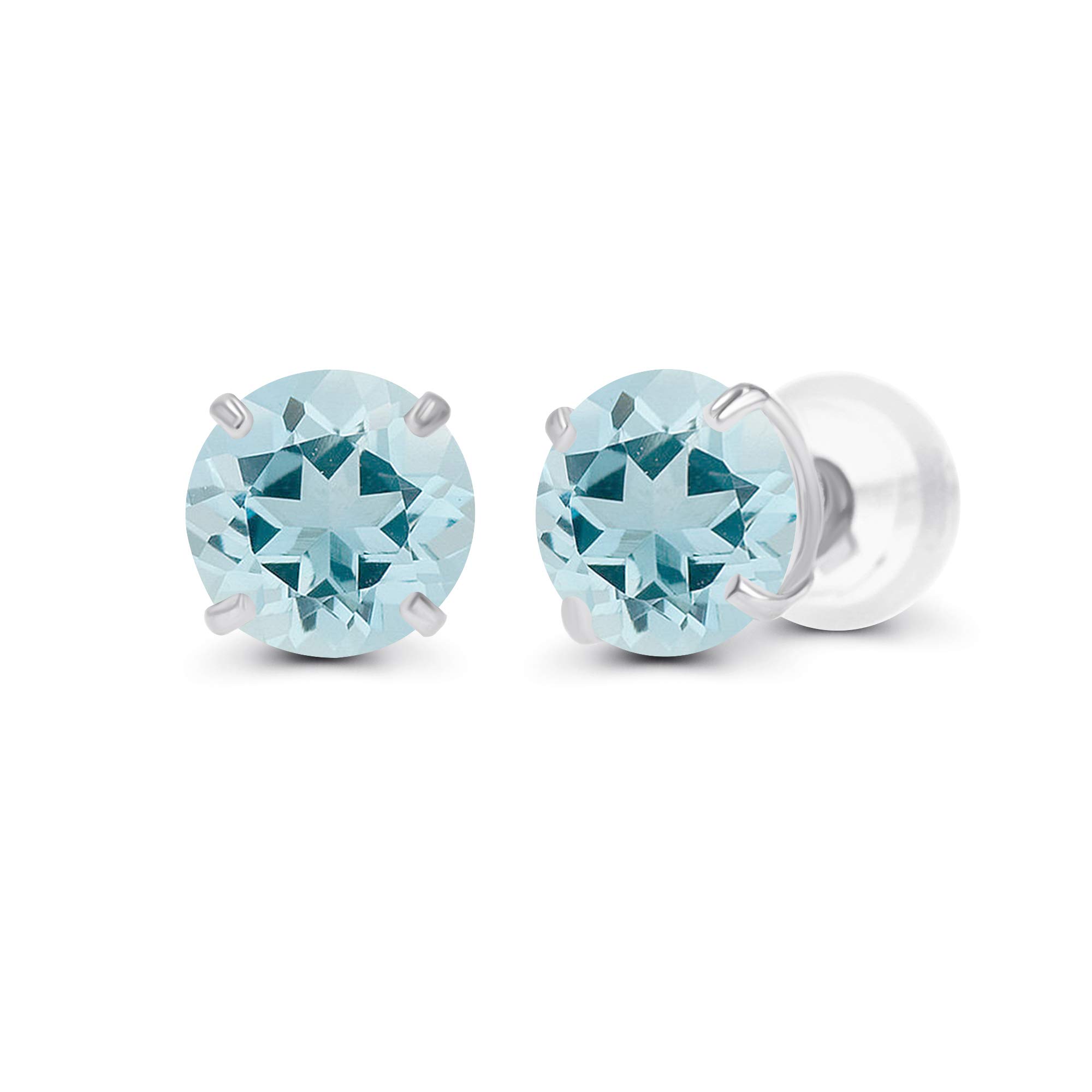 925 Sterling Silver Gold Plated 6mm Round Genuine Birthstone Stud Earrings for Women & Girls - Hypoallergenic Jewelry Gift for Birthday, Anniversary & Everyday Wear