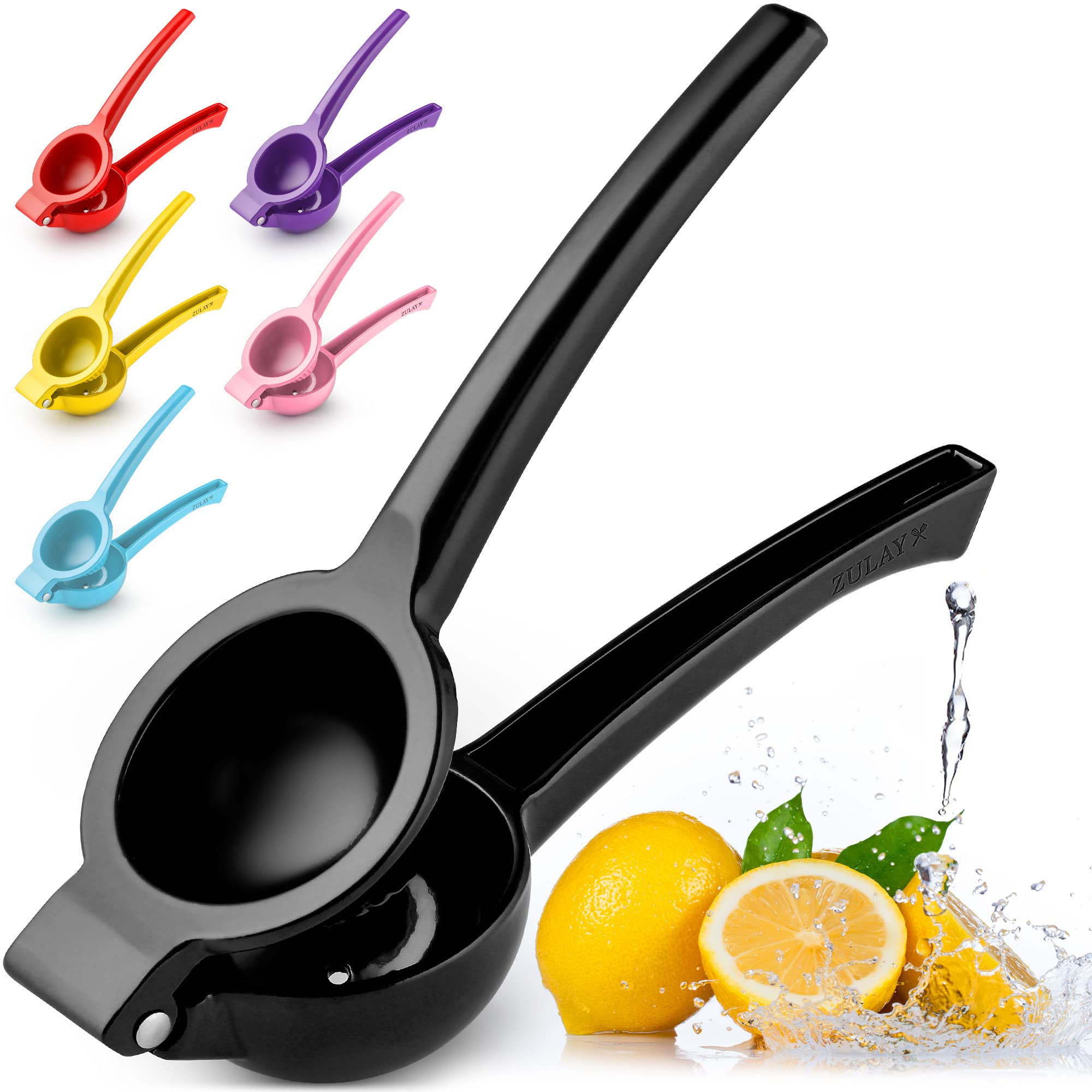 Premium Stainless Steel Lemon Squeezer - Heavy Duty Citrus Juicer for Lime, Orange & Grapefruit - Max Juice Extraction Manual Press - Perfect for Cocktails, Baking & Healthy Juicing - Black