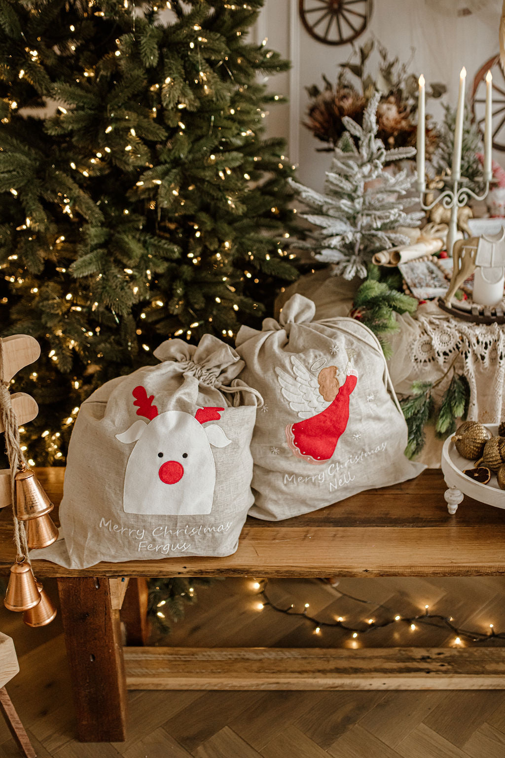 Personalized Santa Sack with Angel Design - Christmas Gift Bag for Kids, Stocking Stuffer, Holiday Decor - Perfect for Christmas Morning & Festive Home Decor