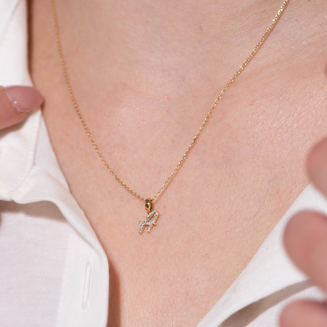 14K Solid Yellow Gold Cursive Diamond Initial Necklace - Personalized Name Pendant for Women, Gift for Her, Birthday, Anniversary, Valentine's Day Jewelry