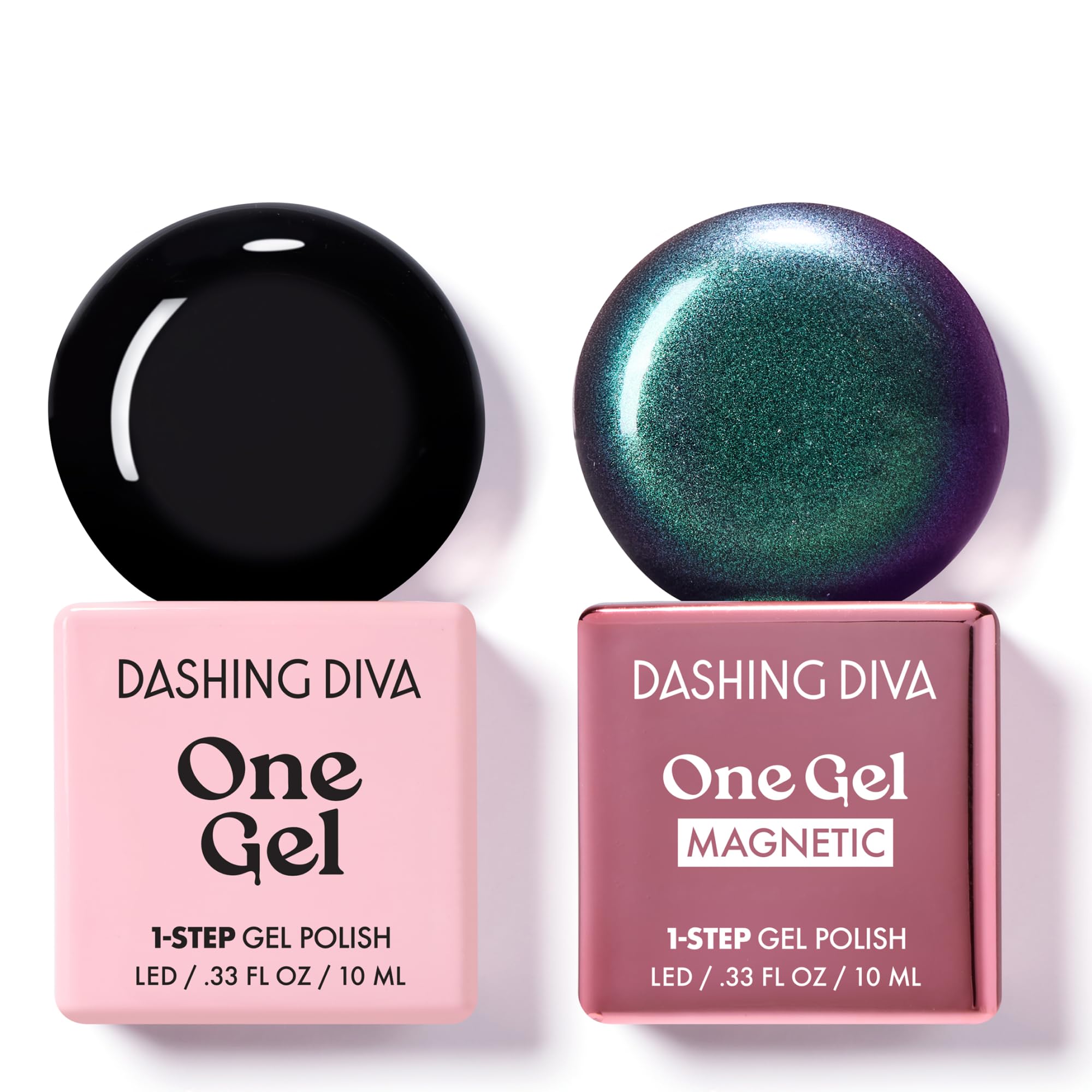 Dashing Diva One Gel Color & Magnetic Duo - Midnight Black & Rogue Magnetic Gel - 3-in-1 Base Coat, Nail Polish & Top Coat - Long Lasting Gel Manicure Kit for Salon Quality Nails at Home