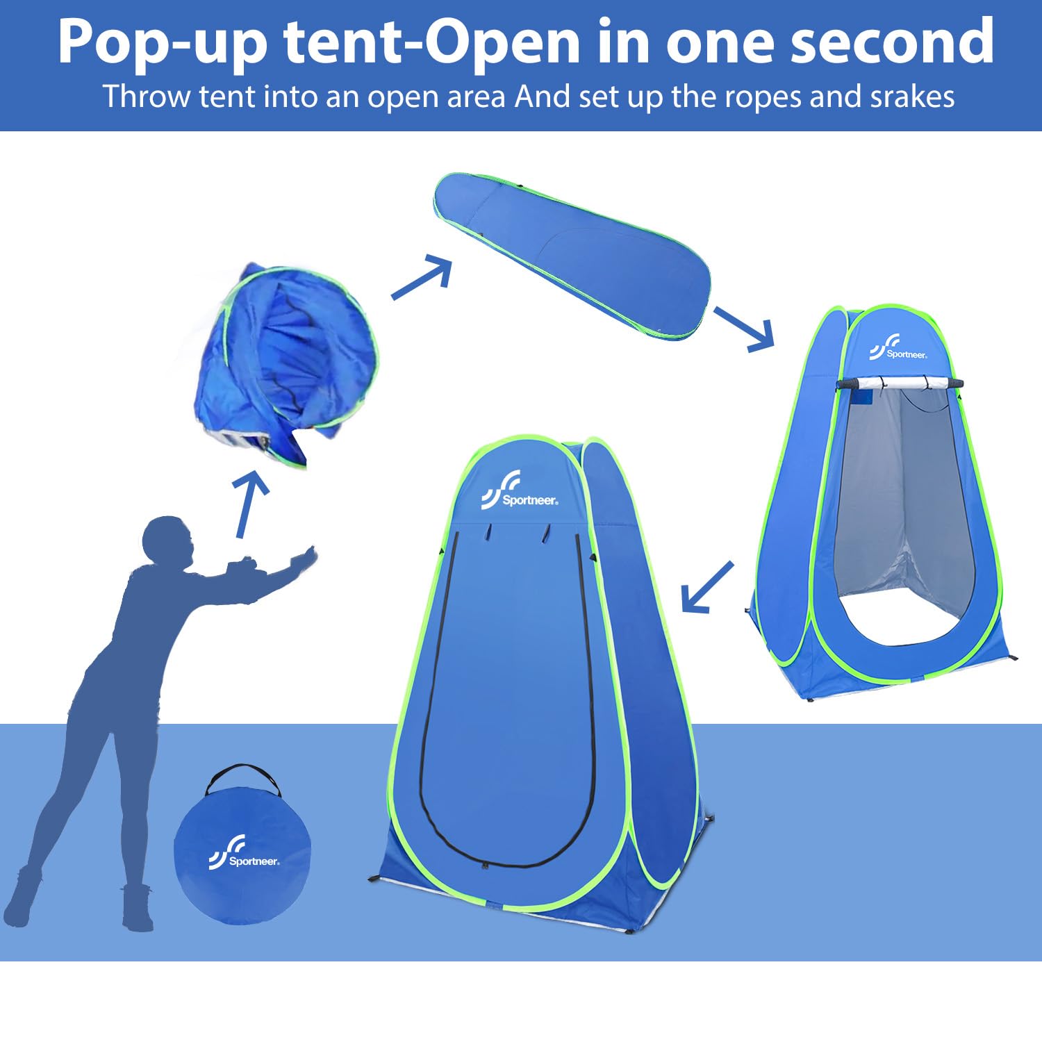 Sportneer Pop Up Privacy Shower Tent - Portable Changing Room for Camping & Beach (75