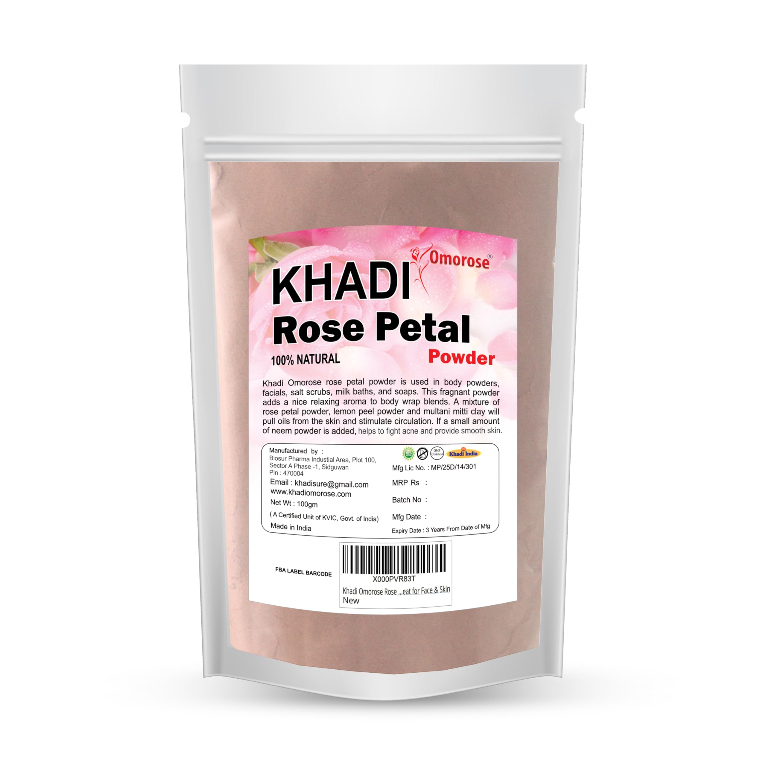 Khadi Omorose Rose Petal Powder for Face & Skin - 100% Natural, 100g | Brightening, Exfoliating & Soothing Facial Treatment for Glowing Skin | DIY Face Mask & Ayurvedic Skincare