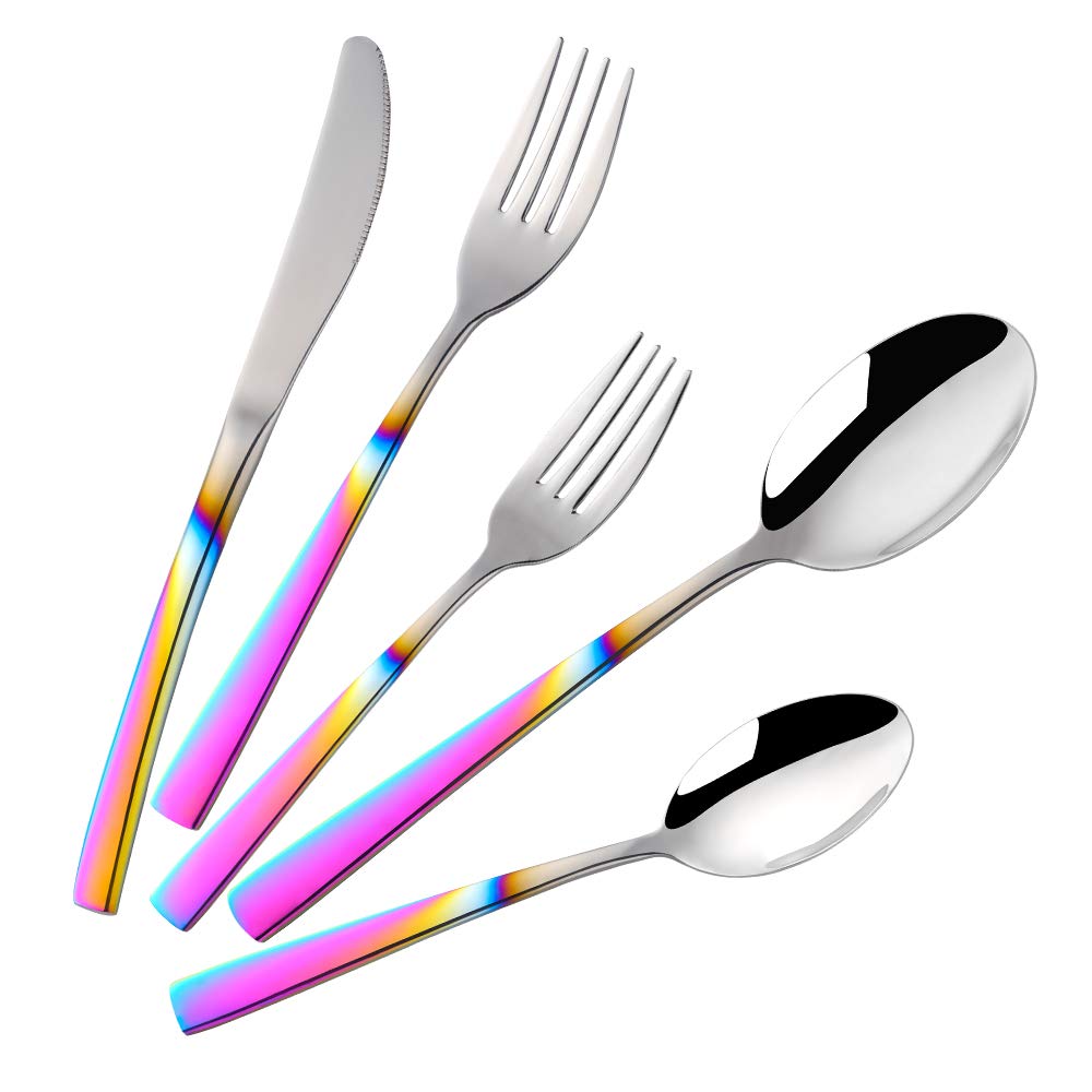 20-Piece Rainbow Silverware Dinnerware Set - Stainless Steel Flatware Cutlery Set with Gradient Color Handles for Wedding, Home, Hotel & Restaurant Use - Service for 4 People - Perfect for Dinner Parties, Bridal Showers & Special Occasions