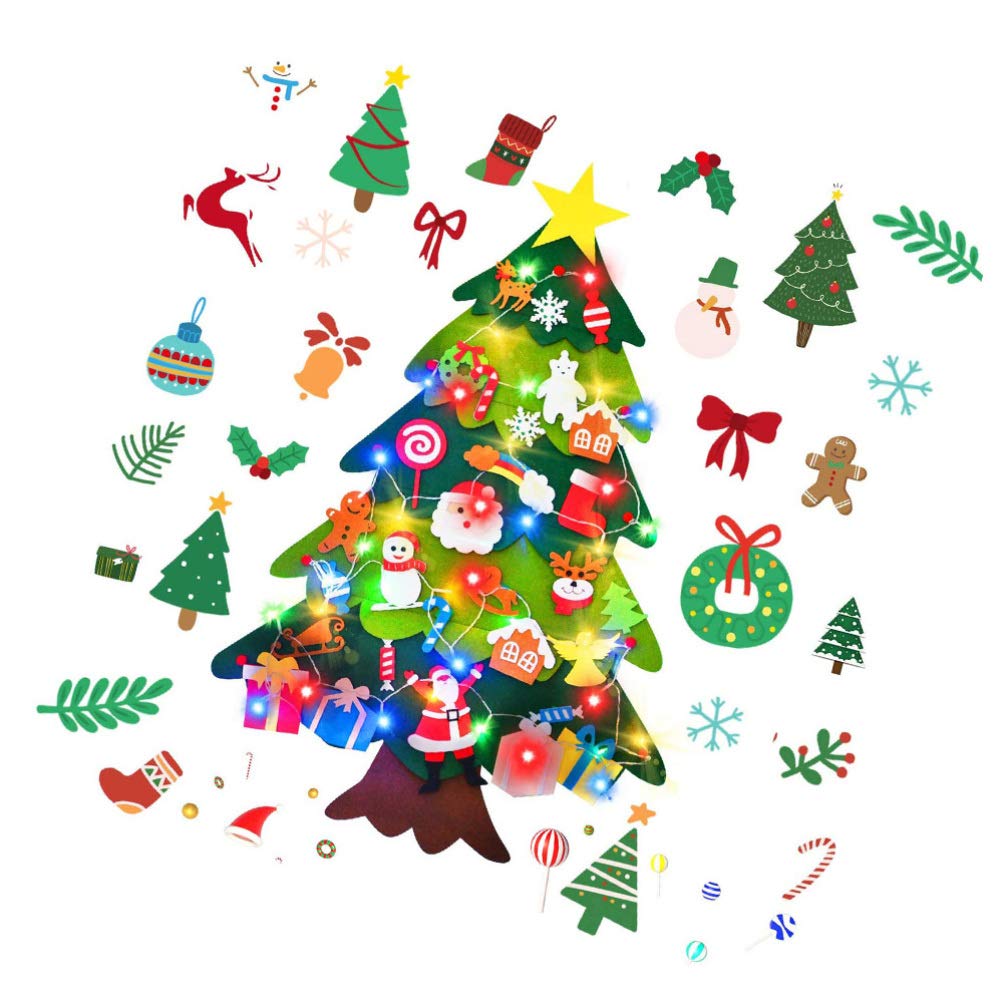 OSALADI DIY Felt Christmas Tree with 50+ Detachable Ornaments & 2m LED Lights - Wall Hanging Holiday Decor for Kids, Toddlers Room, Xmas Party, Nativity Scene - Perfect for Home, Classroom, Nursery Christmas Decorations