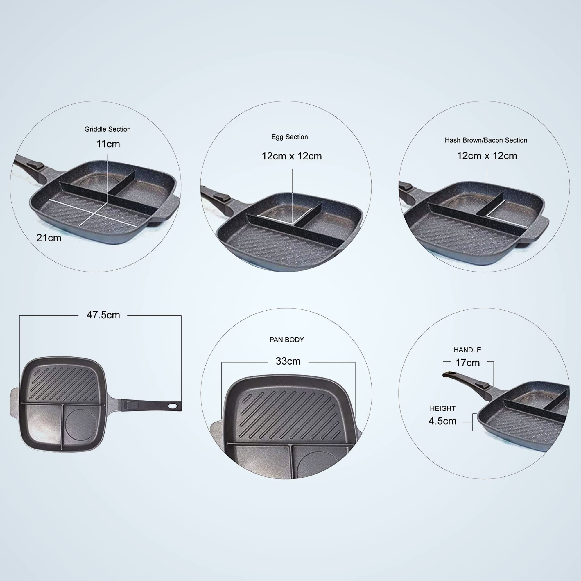 Jean-Patrique Divided Stove Top Grill Pan - Multi-Section Nonstick Frying Pan for Gas, Electric, Induction & Oven - Perfect for Cooking Breakfast, Stir Fry & Meal Prep