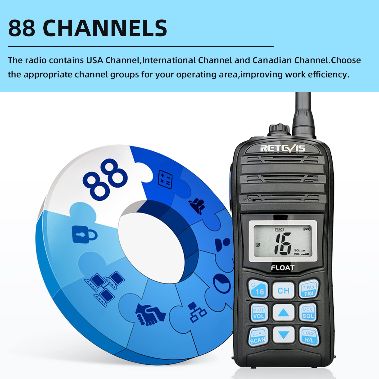 Retevis RT55 IP67 Waterproof Floating Handheld Marine Two-Way Radio with NOAA Weather Alert, LCD Screen & Emergency Features - Perfect for Boating, Kayaking, and Ship-to-Shore Communication