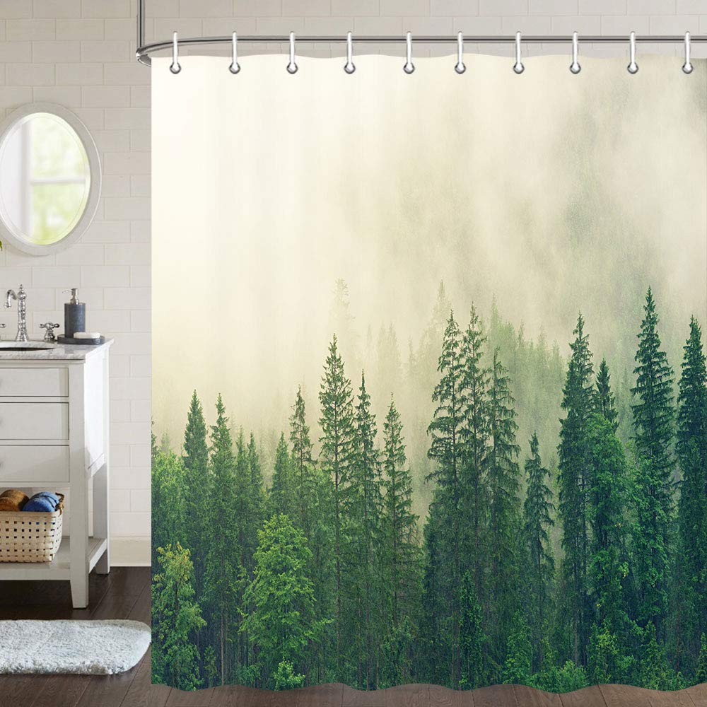 JAWO Forest Shower Curtain - Pine Tree Woodland Wilderness Landscape Bathroom Decor with Hooks, 60x70 Inch, Waterproof Fabric for Nature Lovers | Perfect for Cabin, Rustic or Outdoor-Themed Bathrooms